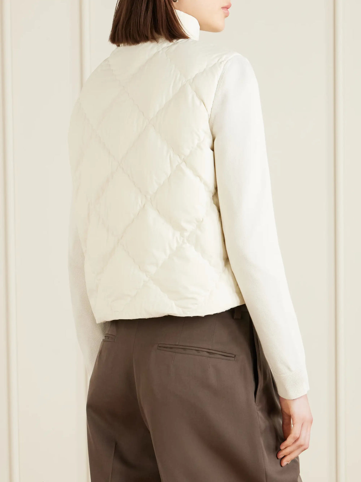 Cropped Knitted And Padded Quilted Shell Down Cardigan