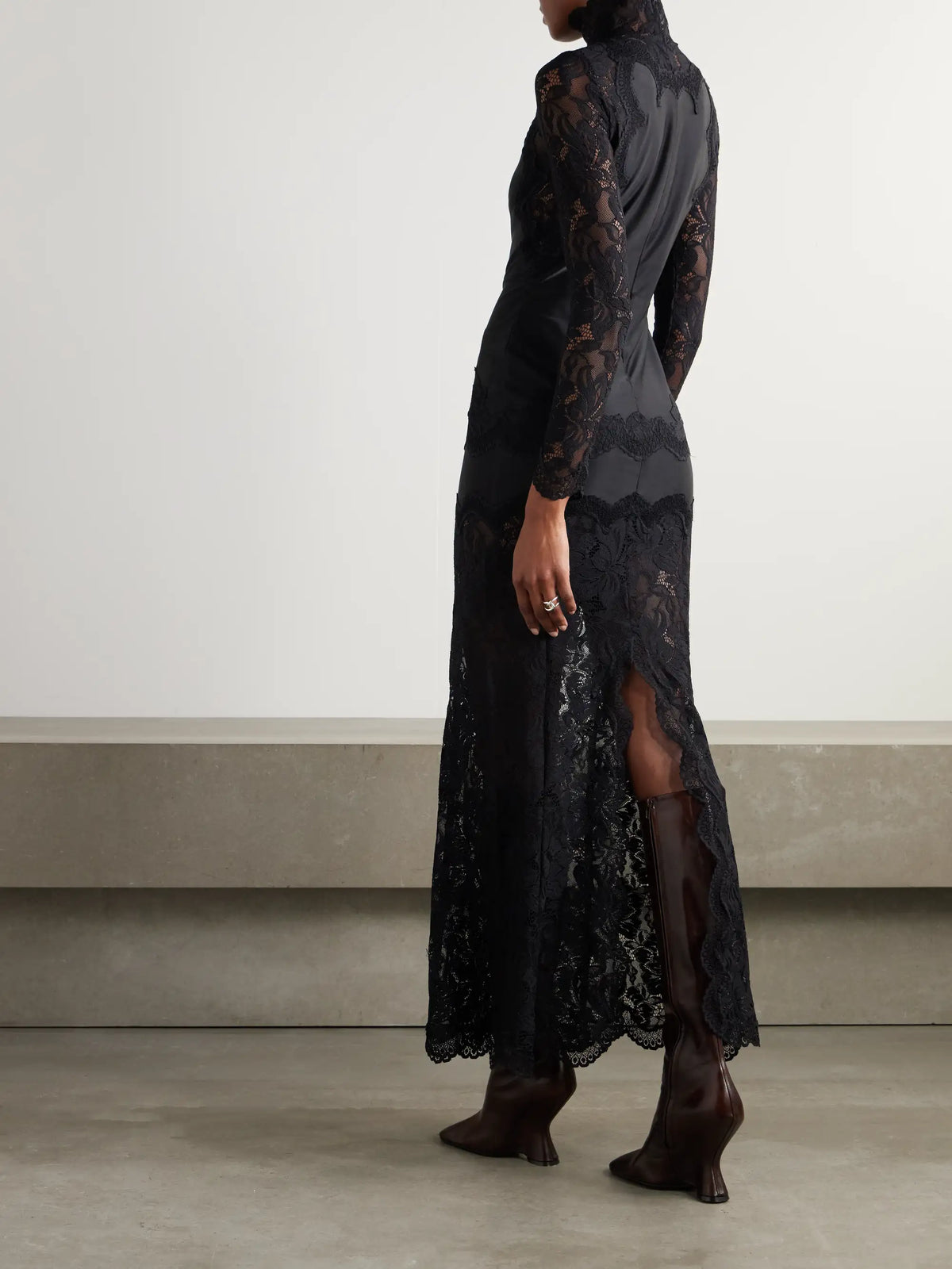 Lace-trimmed Silk-satin Maxi Dress