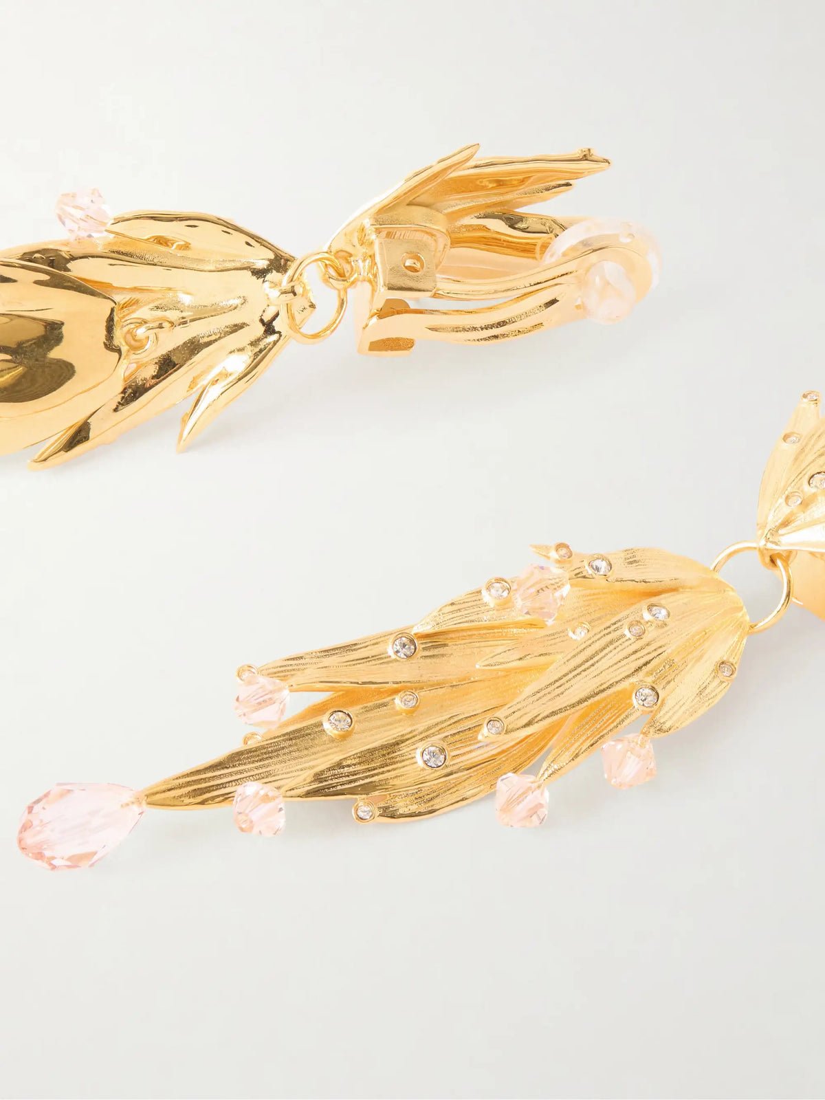 Palm Leaf Crystal-embellished Gold-tone Clip Earrings