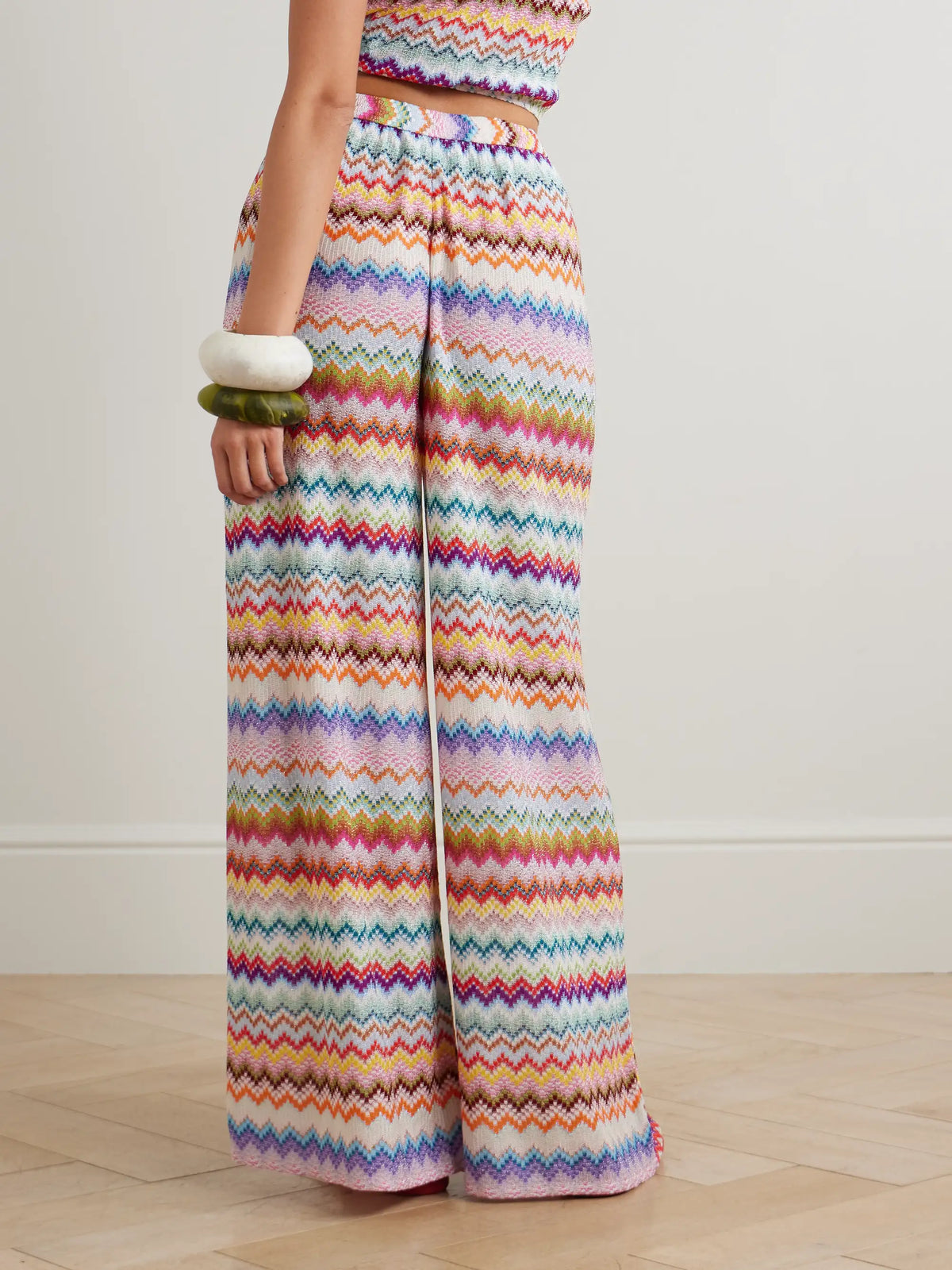 Mare Striped Metallic Crochet-knit Wide-leg Pants