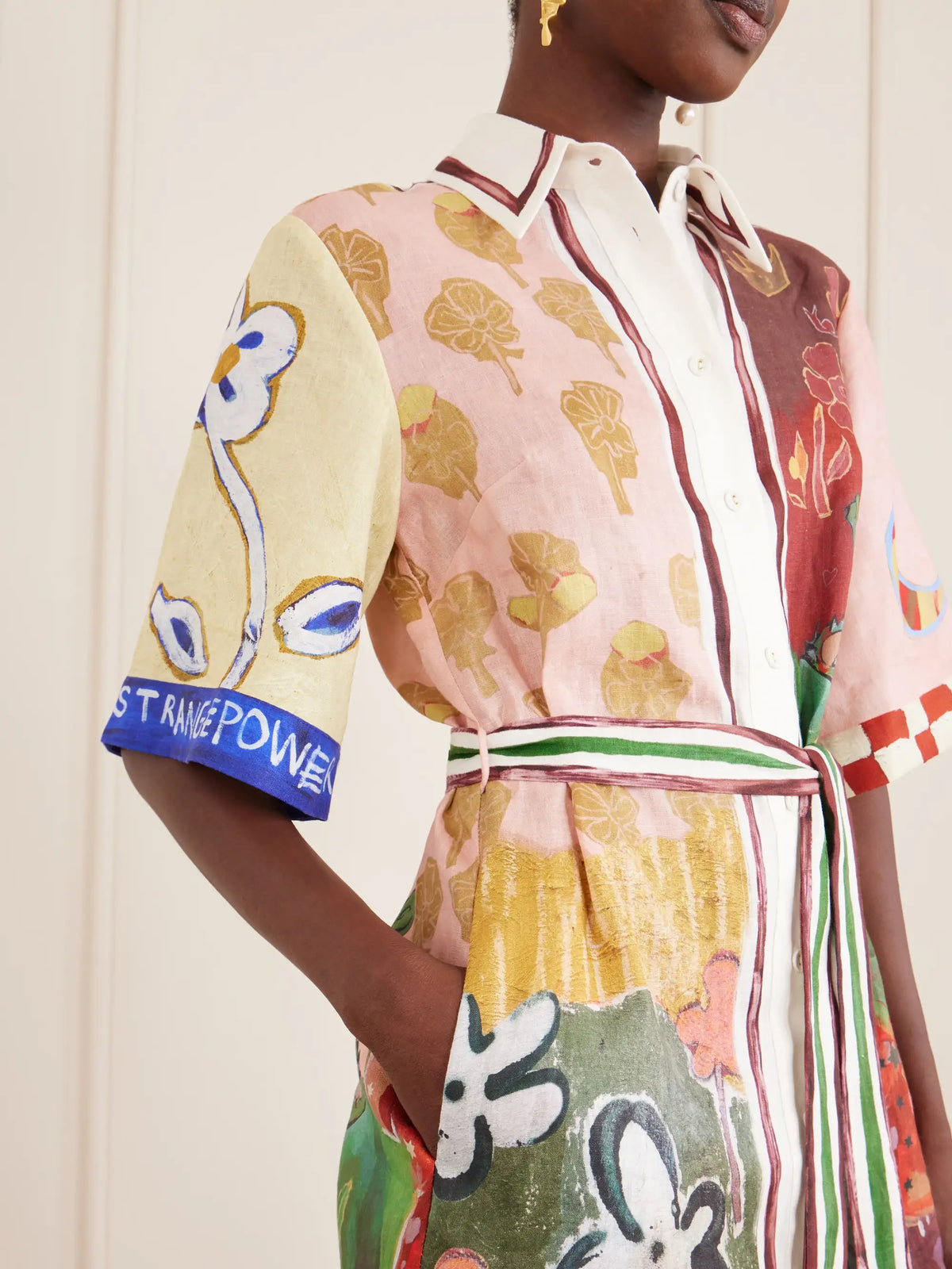 Tangible Love Belted Printed Linen Mini Dress