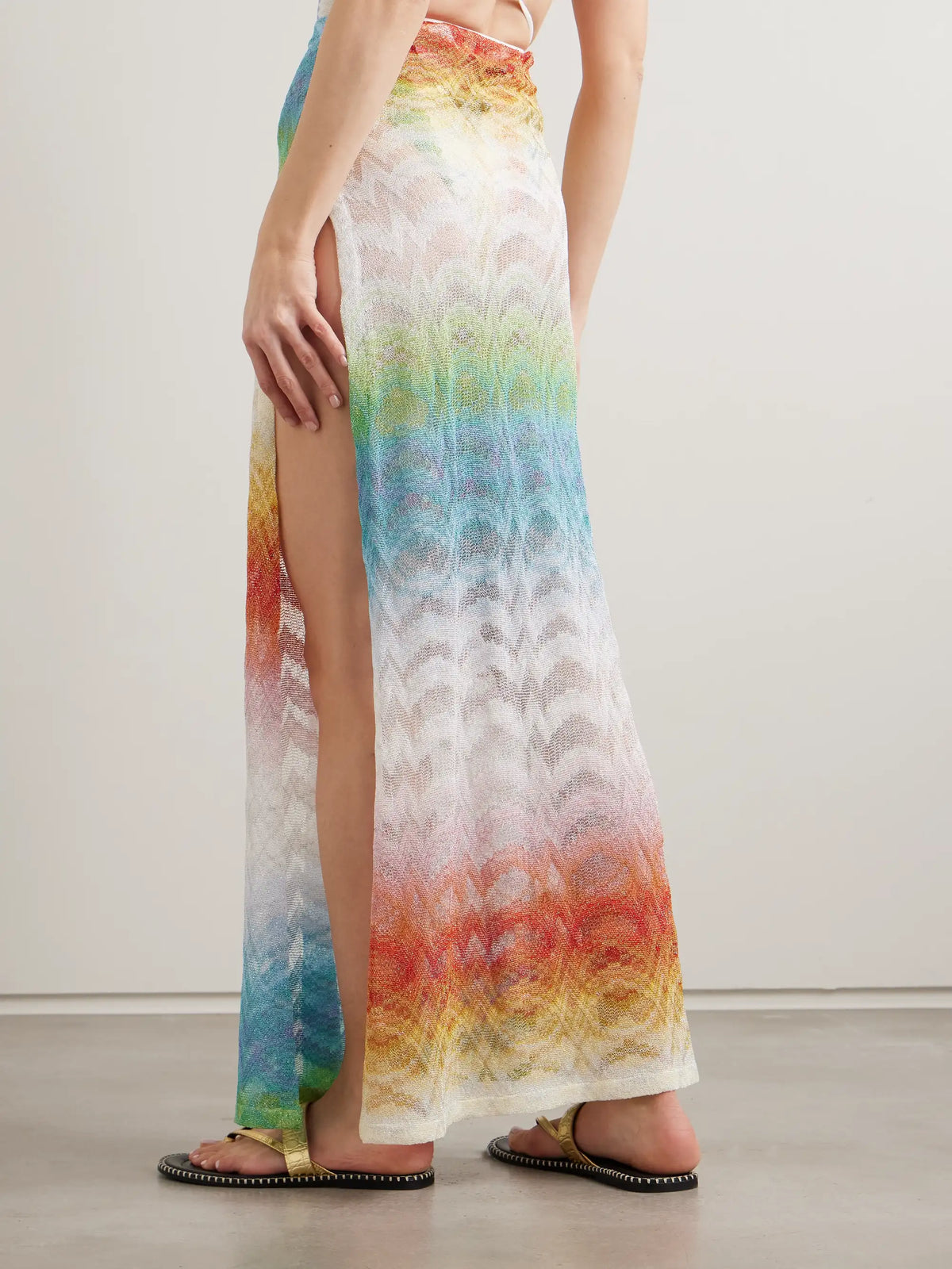 Mare Striped Metallic Crochet-knit Maxi Skirt