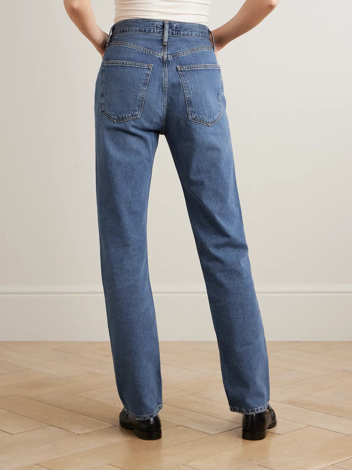 + Net Sustain 90's Pinch Waist Long High-rise Straight-leg Organic Jeans