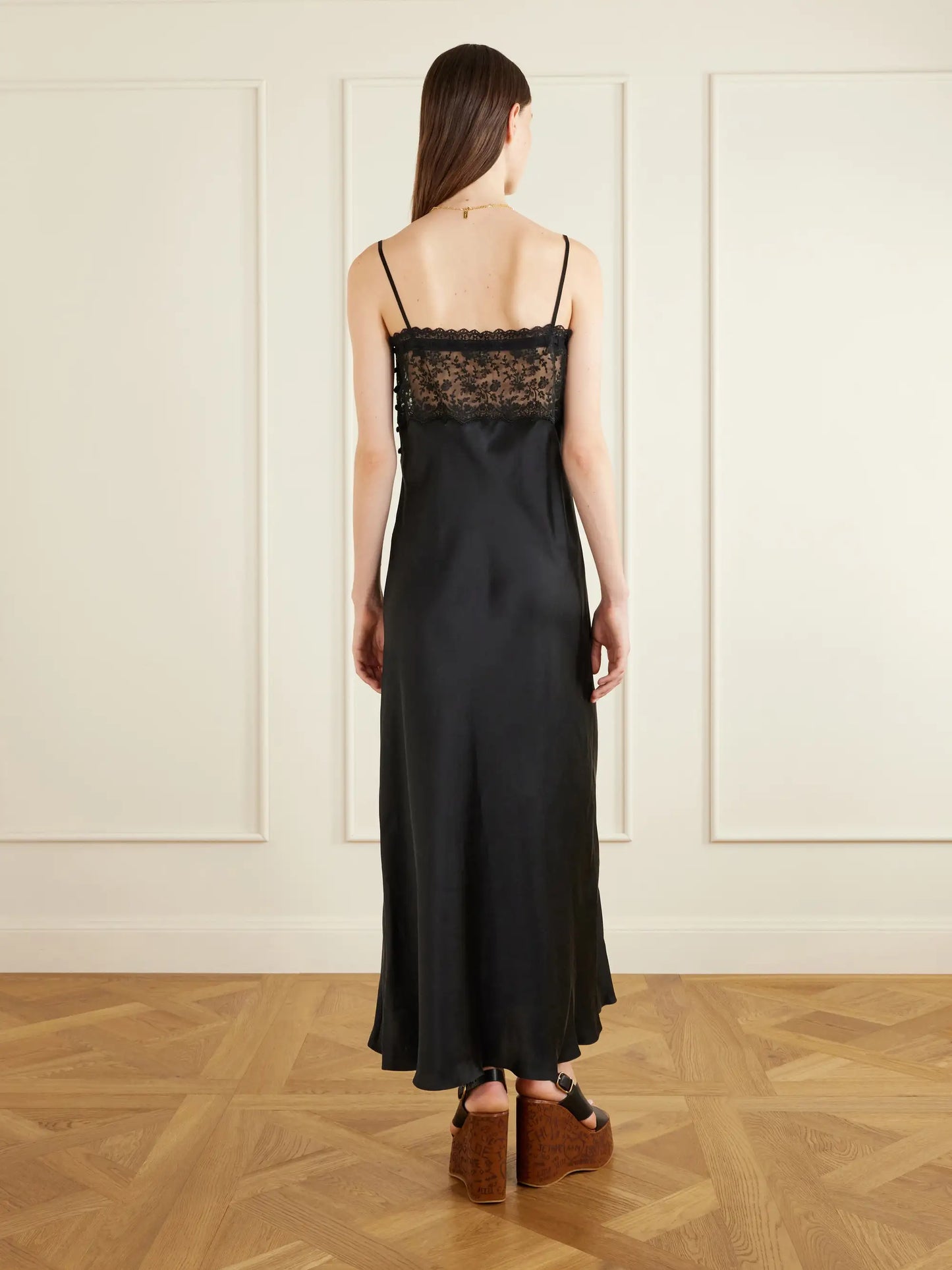 Lace-trimmed Silk-satin Midi Dress