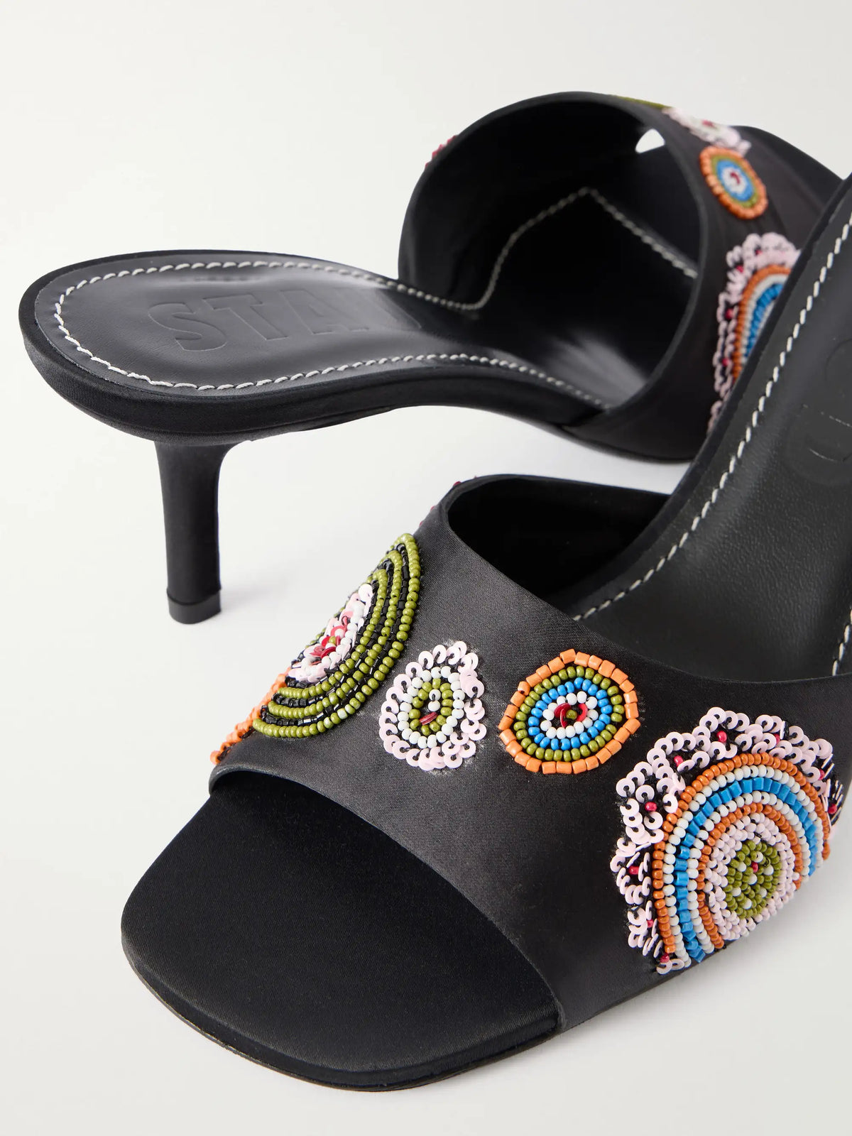 STAUD Bea 50 Bead-embellished Satin Mules