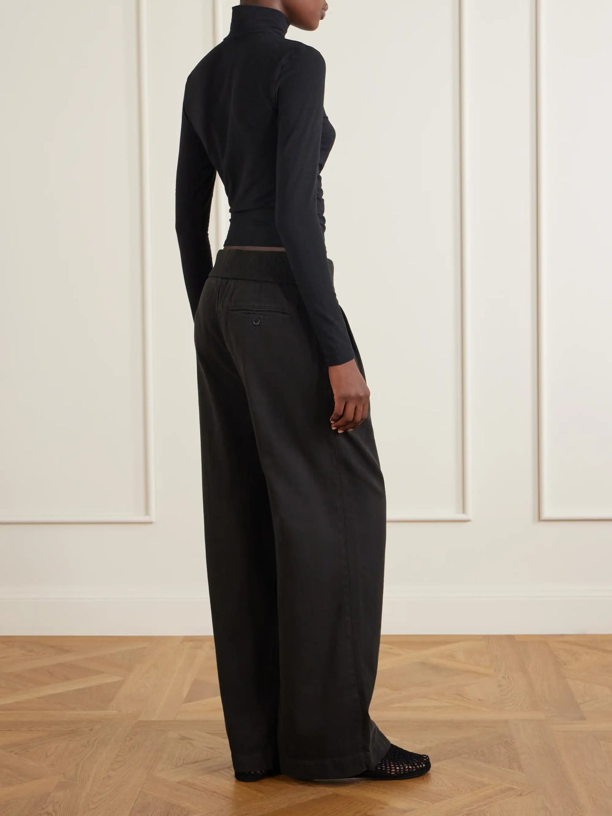 James Perse Ribbed Waist Cotton And Cashmere-blend Wide-leg Pants