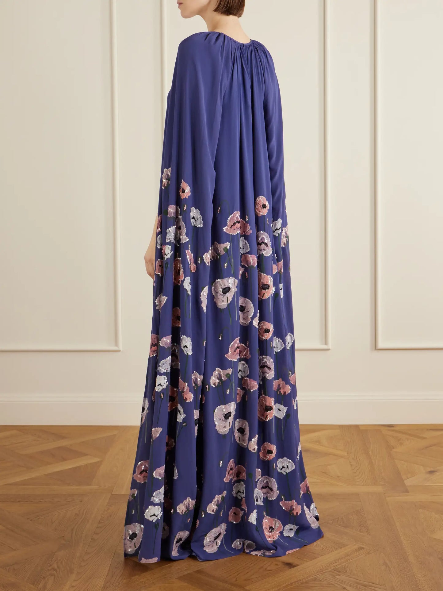 Minnie Cape-effect Sequin-embellished Embroidered Crepe Gown