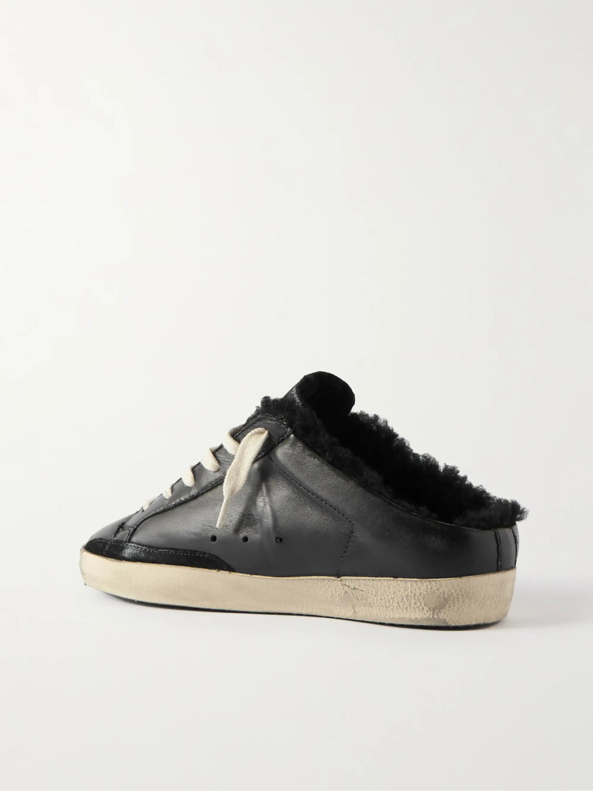 Super-star Sabot Distressed Shearling-lined Leather Slip-on Sneakers