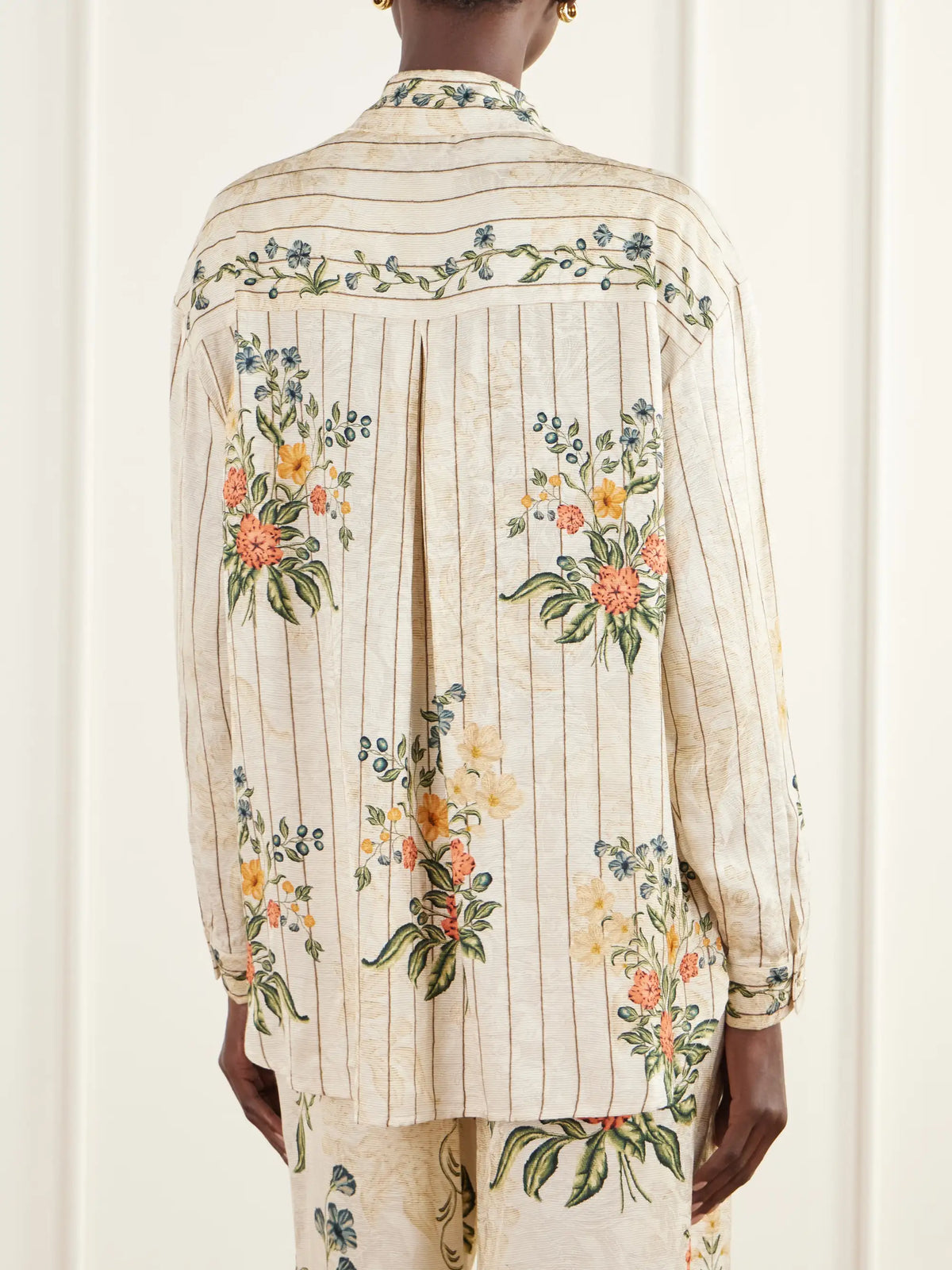 Agua by Agua Bendita Cecilia Striped Floral-print Jacquard Shirt