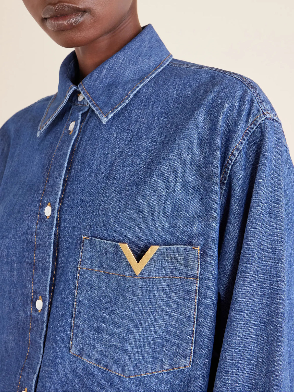 Embellished Cotton-denim Shirt
