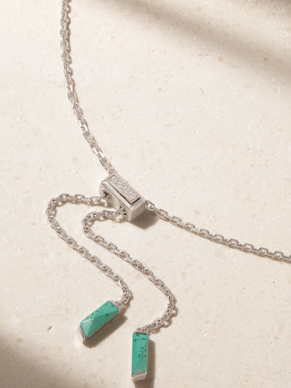 Wings Rising 18-karat White Gold, Malachite And Diamond Necklace