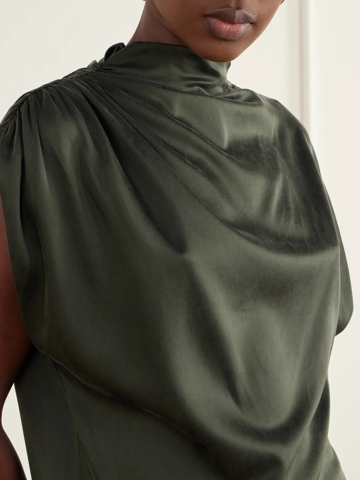 TWP Wish You Would Asymmetric Gathered Silk-blend Charmeuse Blouse