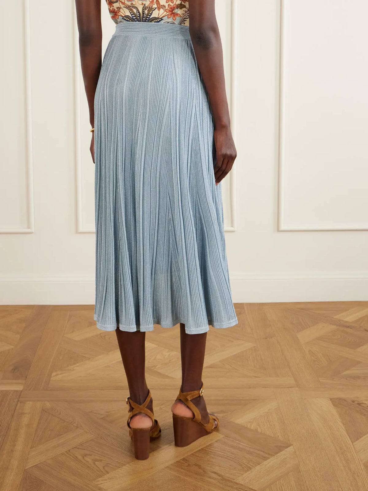 Zimmermann Aster Metallic Ribbed-knit Midi Skirt
