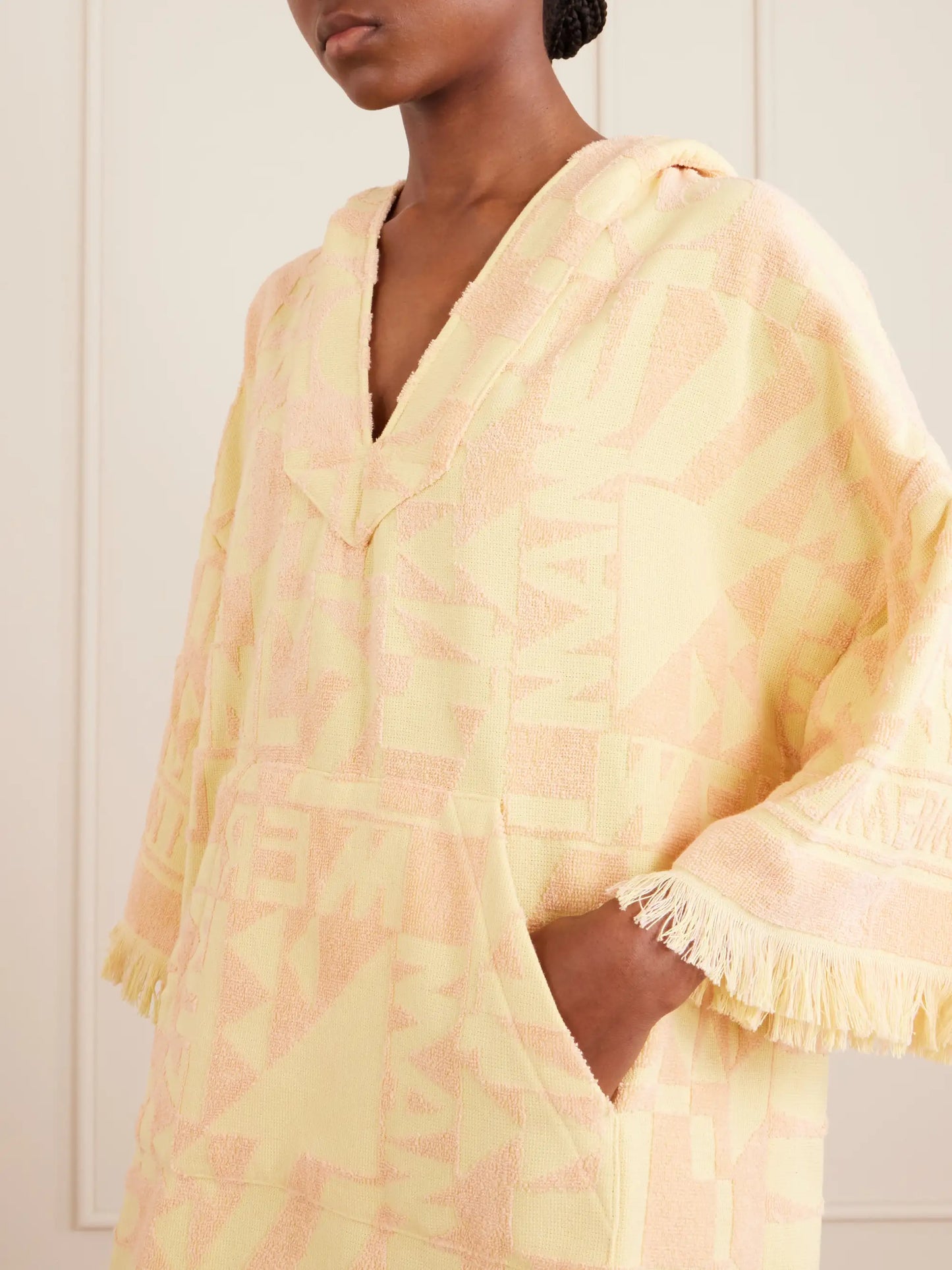 Solstice Hooded Fringed Jacquard-knit Cotton-terry Coverup