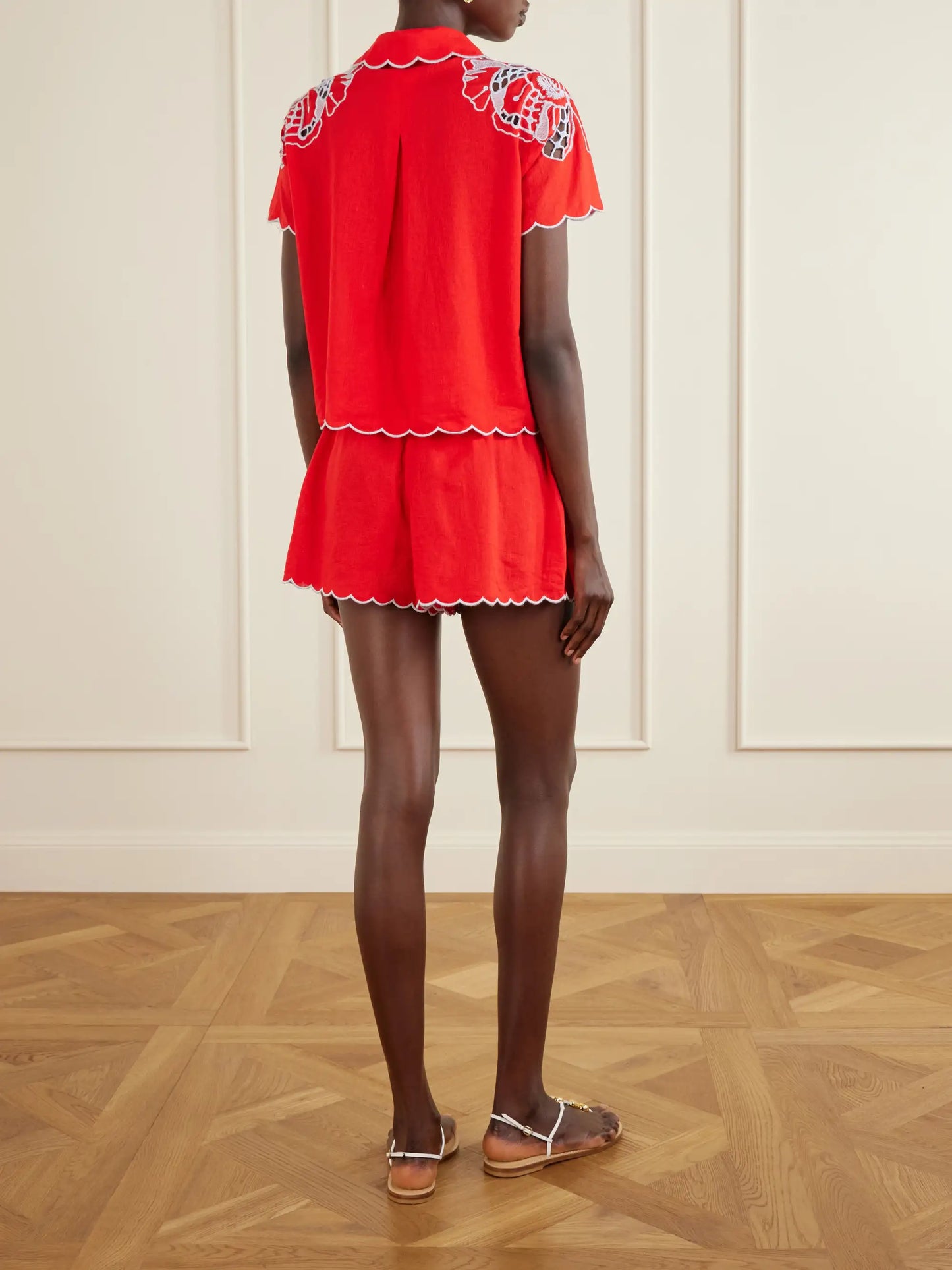Floral-embroidered Linen-blend Coverup