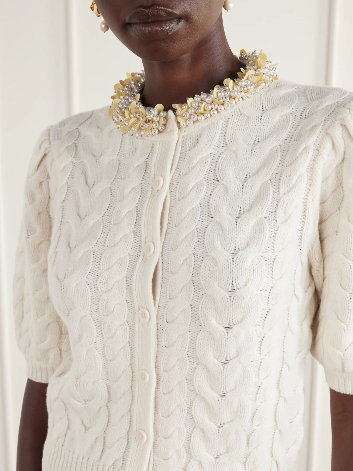Ulla Johnson Olivia Cable-knit Bead-embellished Wool And Cashmere-blend Cardigan