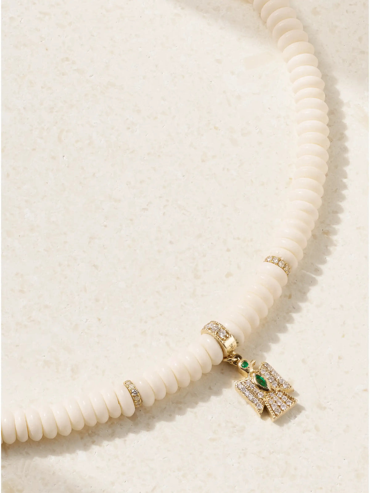 Thunderbird 14-karat Gold, Bone, Diamond And Emerald Necklace