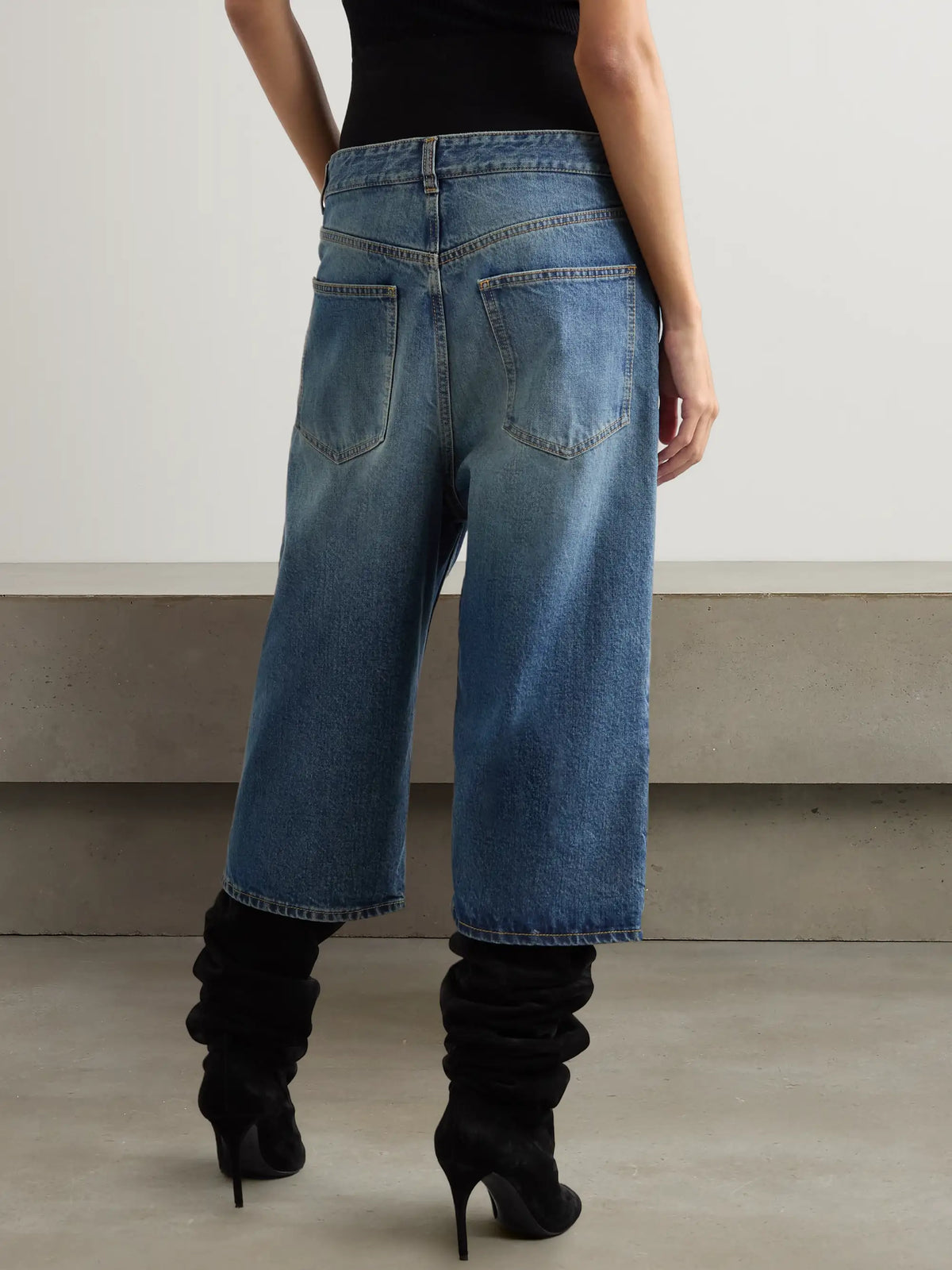 Alaïa Jersey-trimmed Denim Shorts