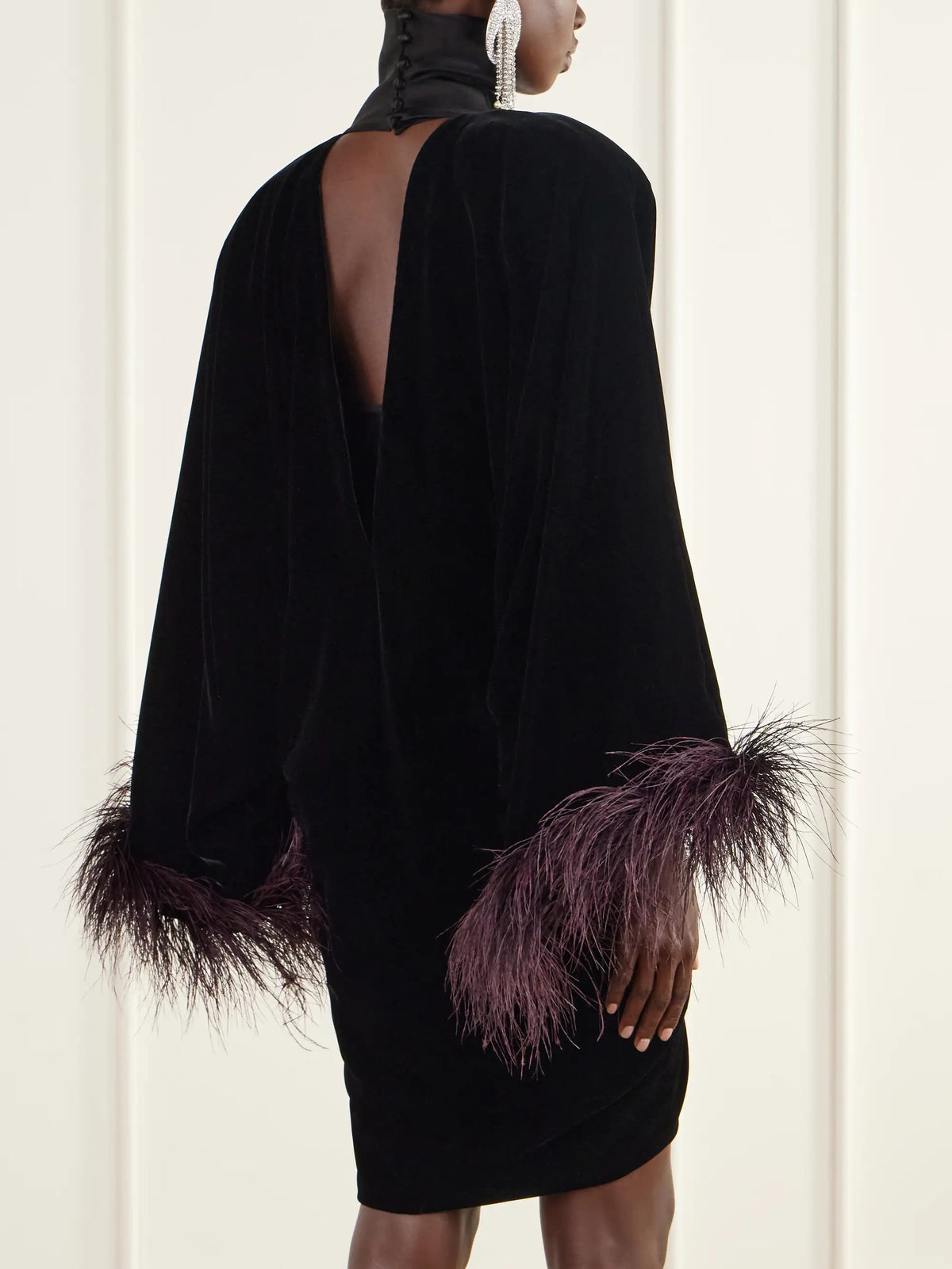 Valentino Garavani Gathered Feather-trimmed Velvet Mini Dress