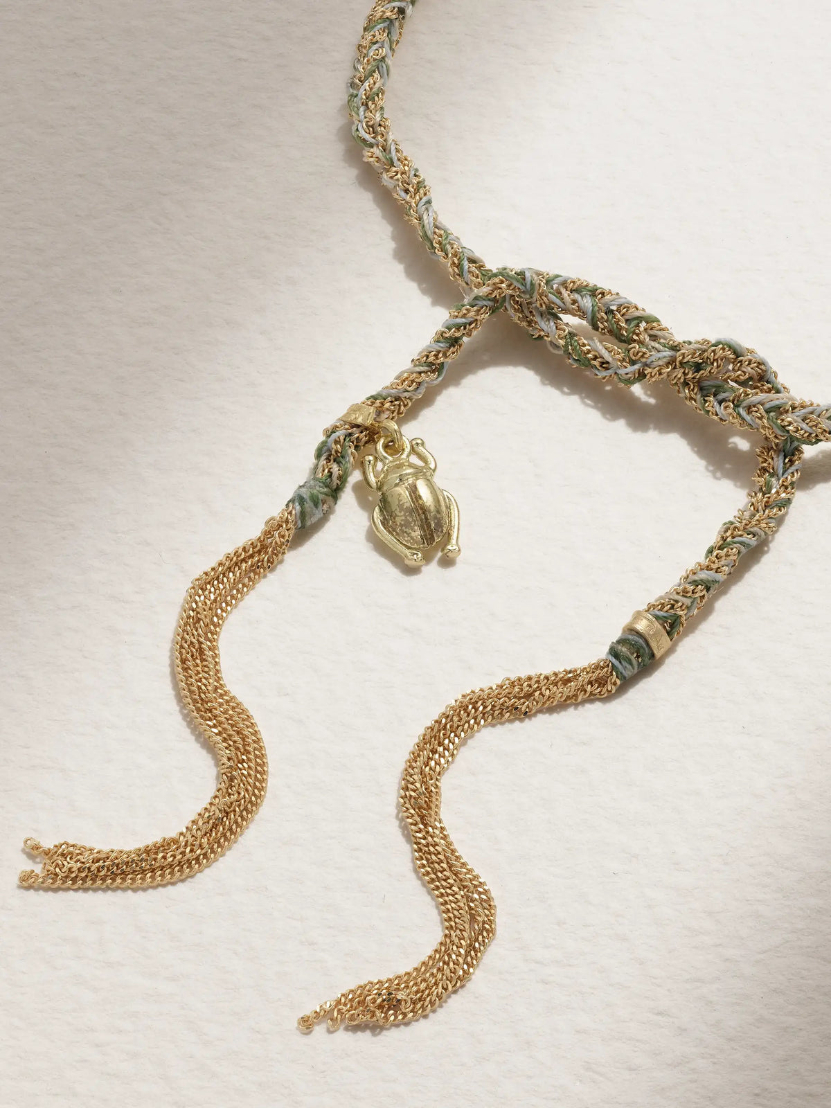 Lucky Strength + Scarab 18-karat Gold And Silk Bracelet
