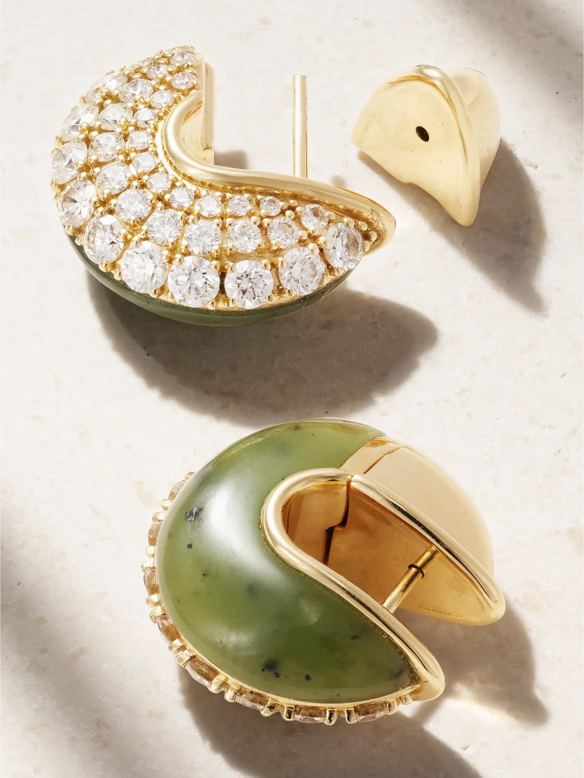 Fluid 18-karat Gold, Diamond And Jade Hoop Earrings