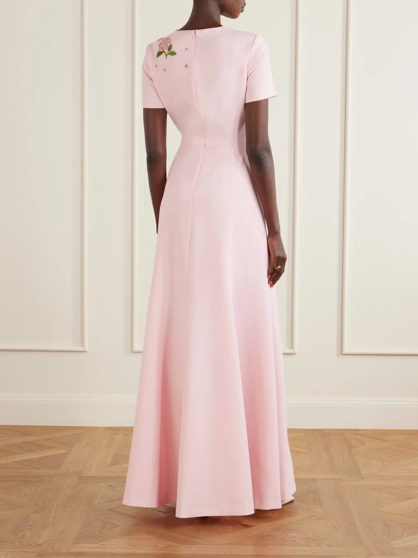 Floral-embroidered Crepe Gown