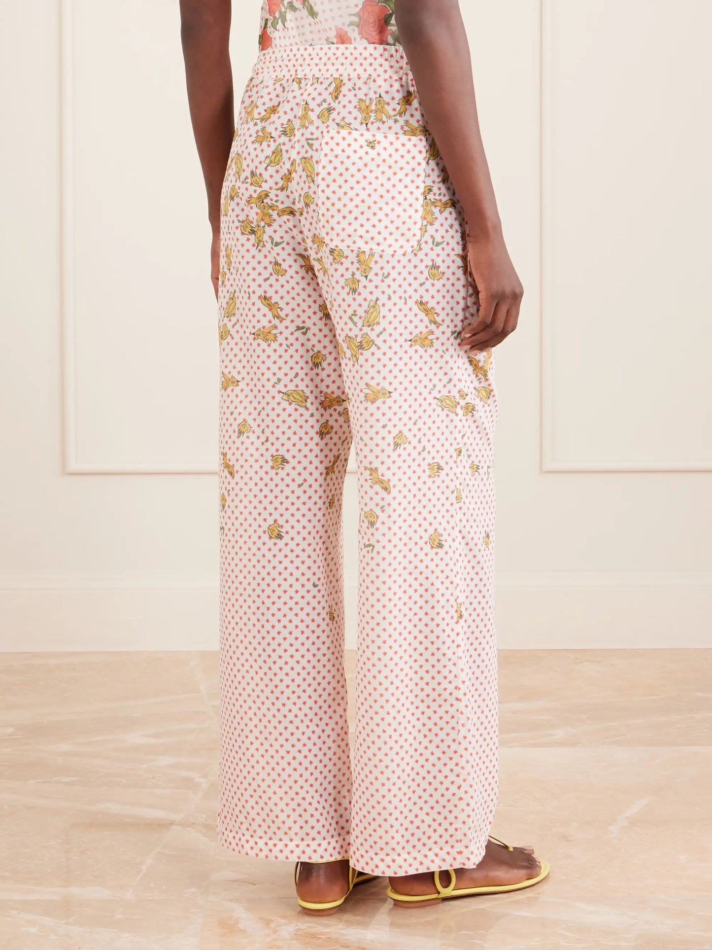 Pajaritos Y Rosas Wide Leg Printed Cotton Pants