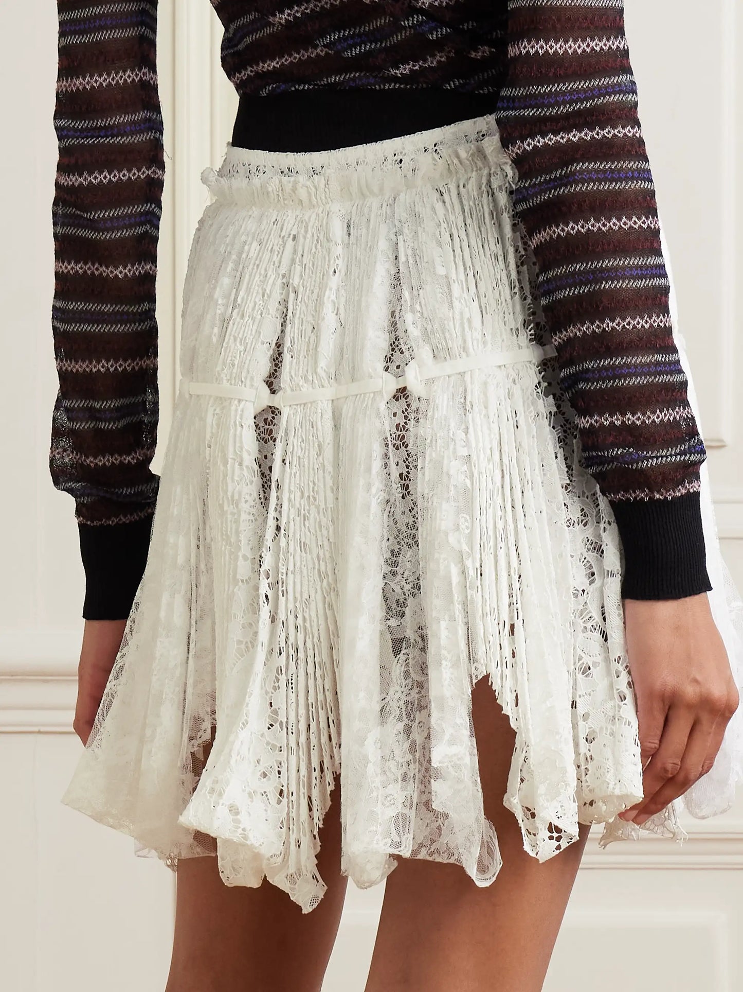 Asymmetric Tie-detailed Lace Mini Skirt