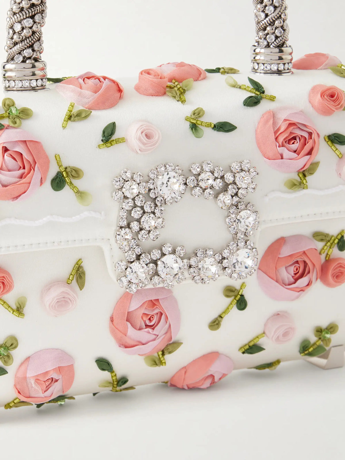 Floral-appliquéd Embellished Satin Clutch
