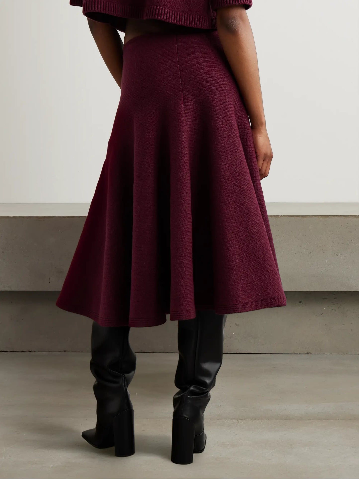 Pleated Knitted Cashmere-blend Midi Skirt