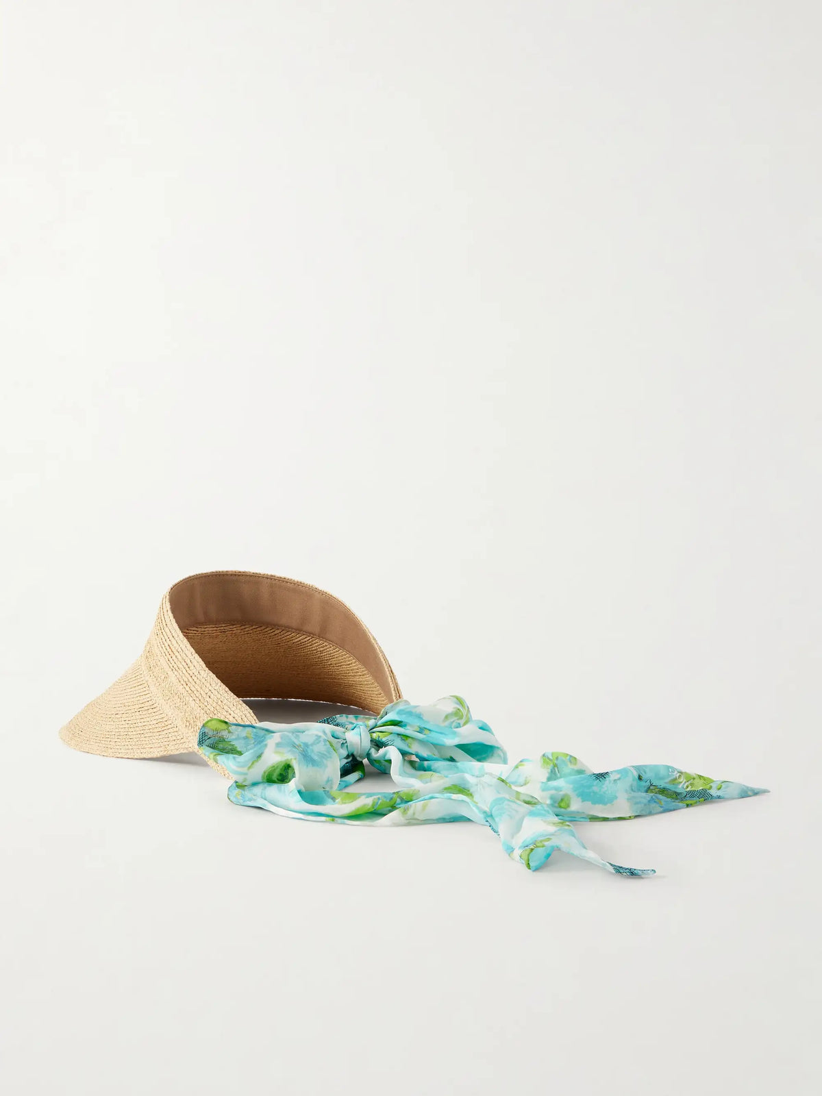 Printed Silk-trimmed Woven Raffia Sunhat
