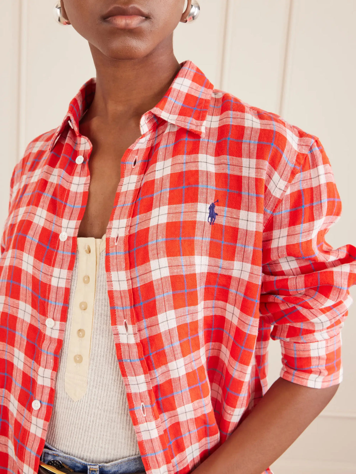 Logo-embroidered Checked Linen Shirt
