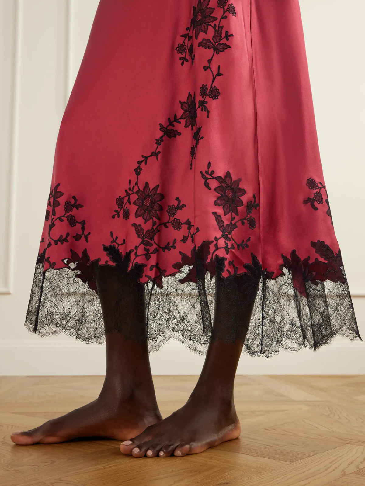 Carine Gilson Lace-trimmed Silk-satin Maxi Dress