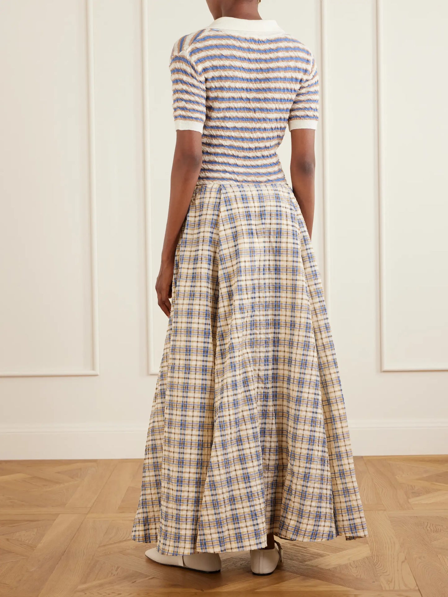 Checked Seersucker Maxi Skirt