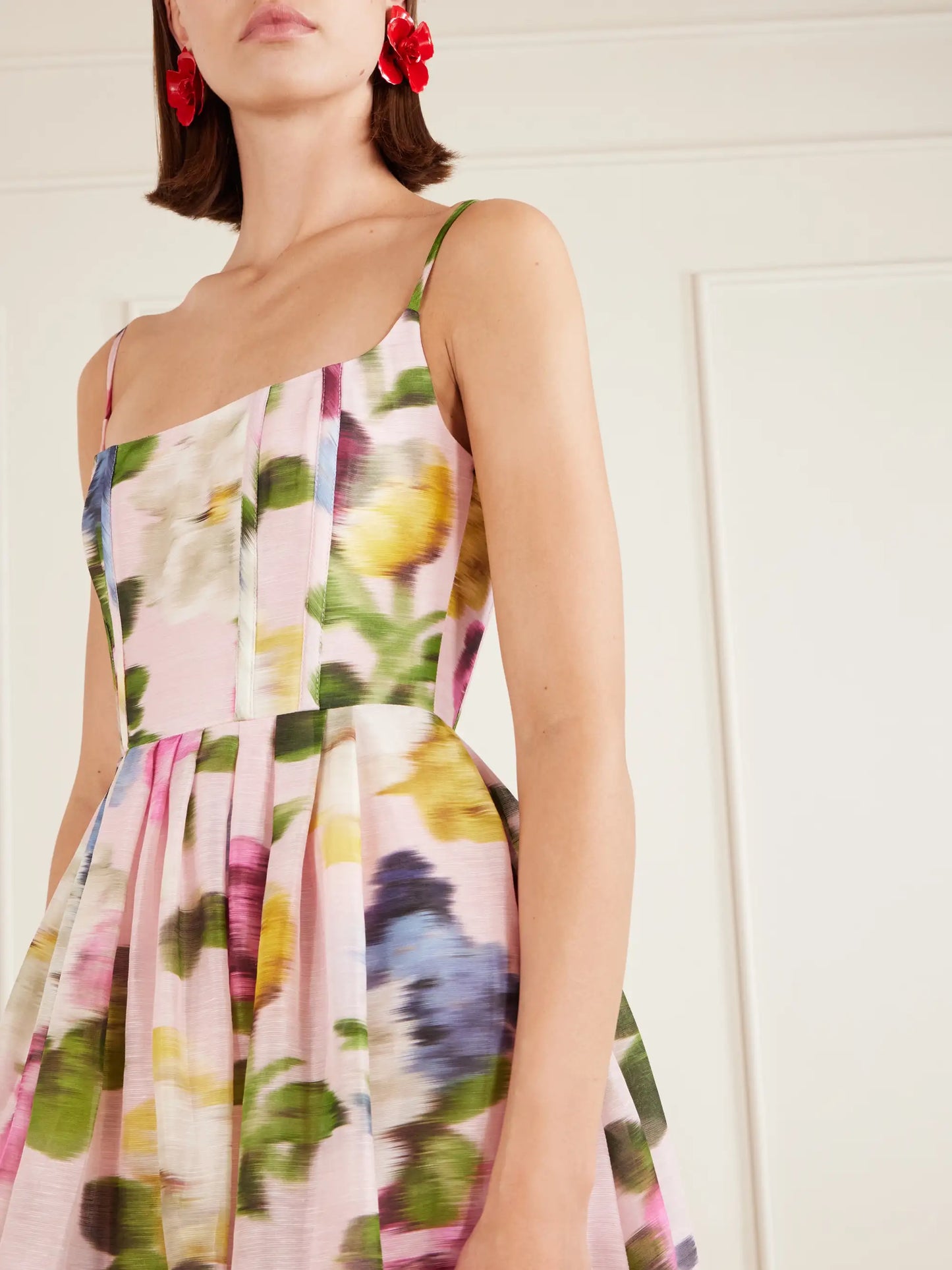 Floral-print Linen And Silk-blend Midi Dress