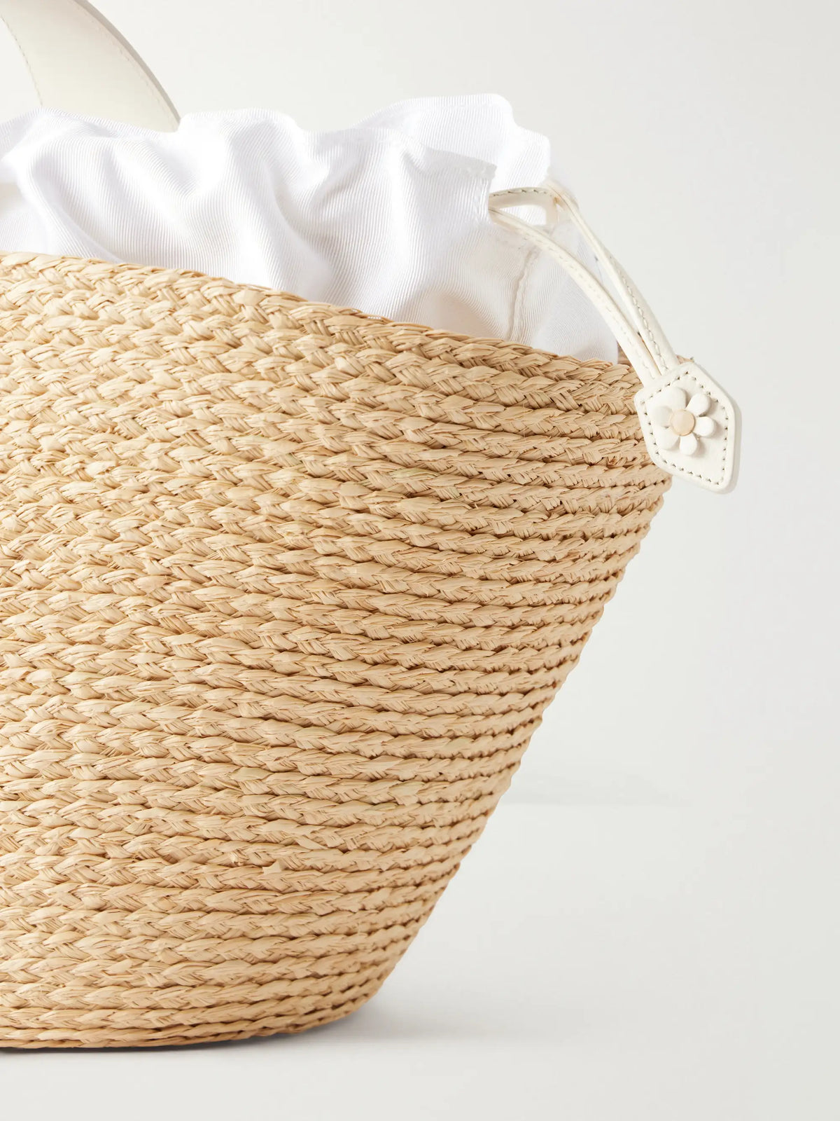 Embellished Leather-trimmed Raffia-effect Tote Bag