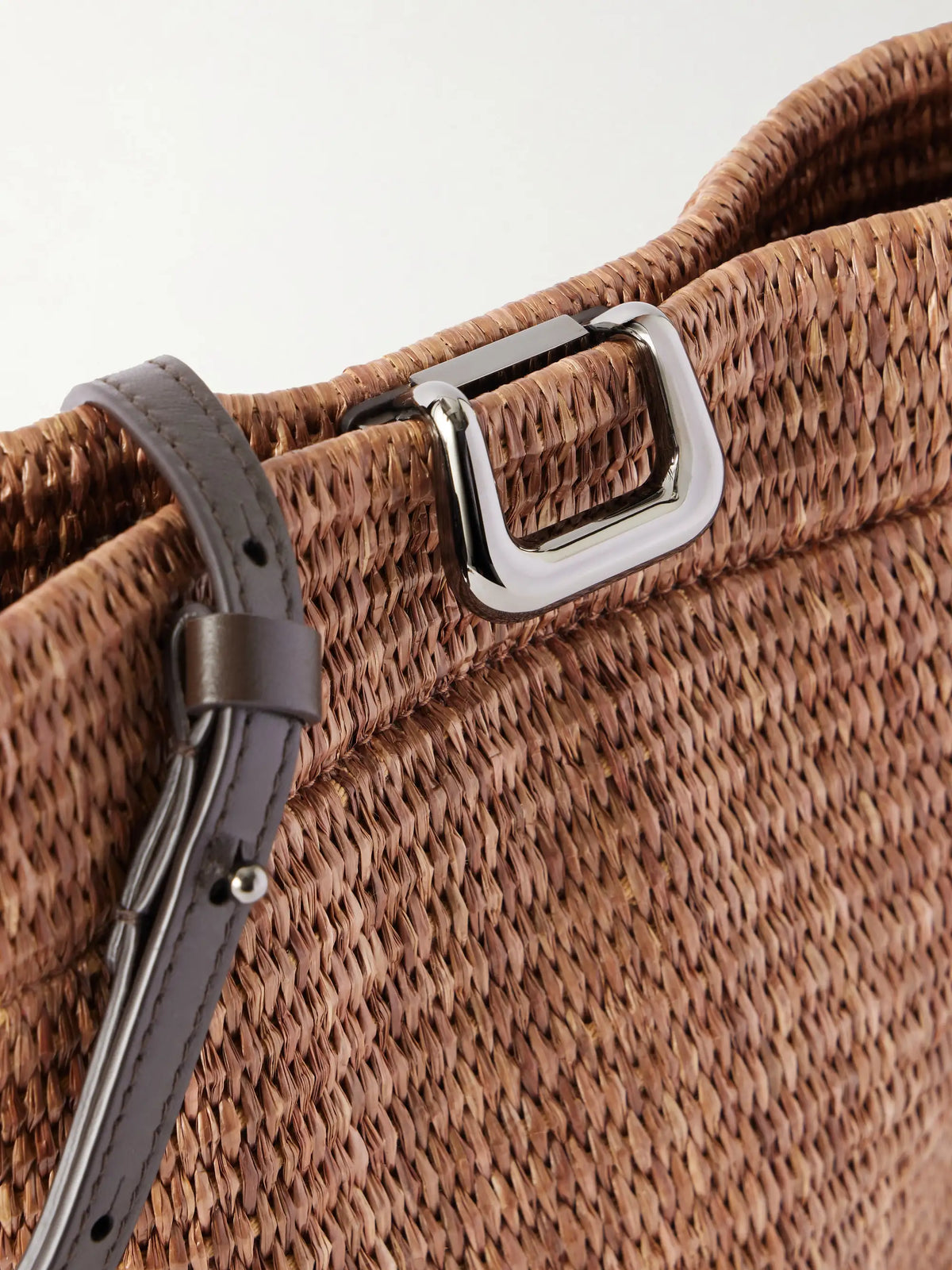 Leather-trimmed Raffia Bucket Bag