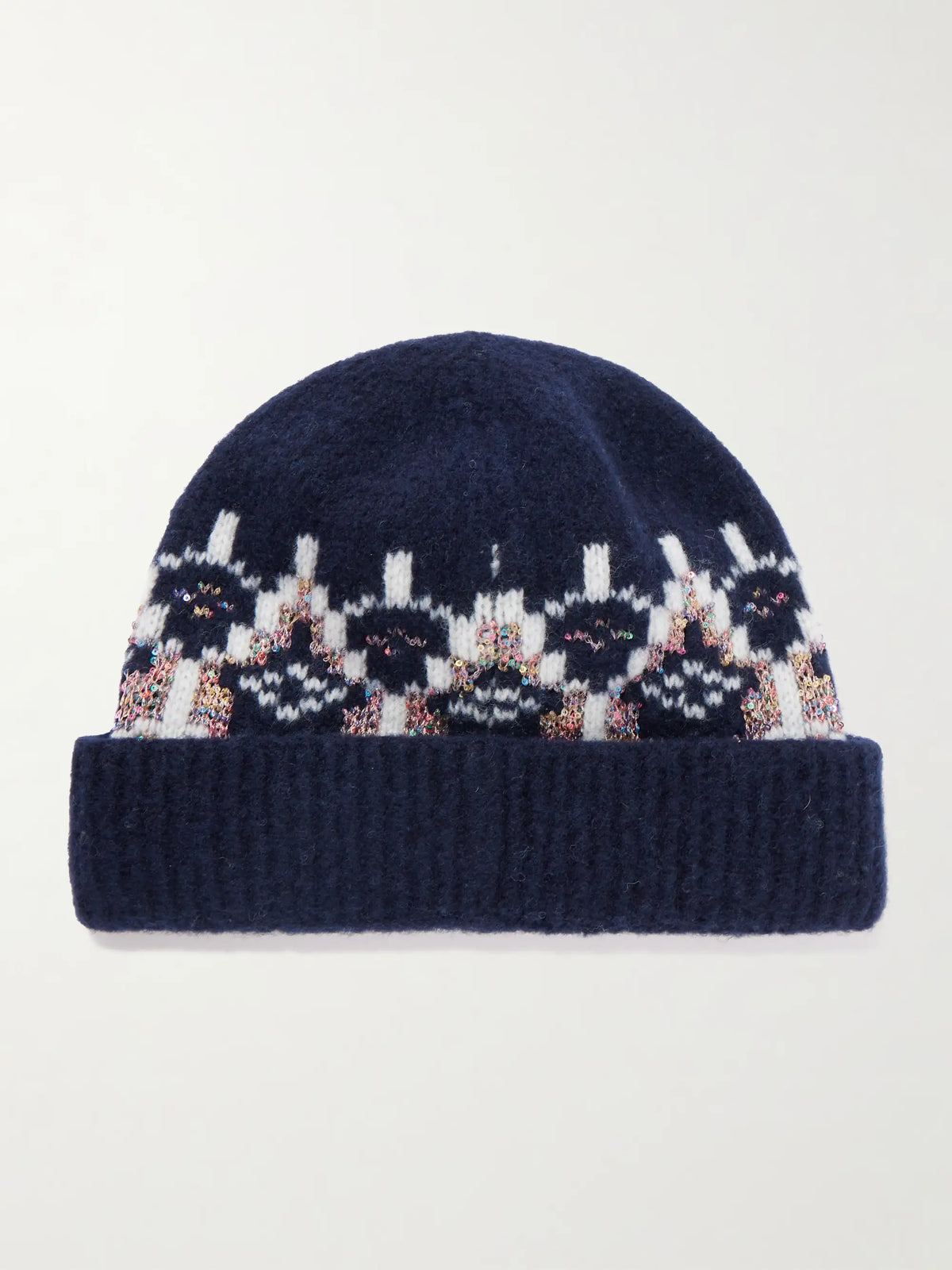 Sequin-embellished Fair Isle Wool-blend Beanie