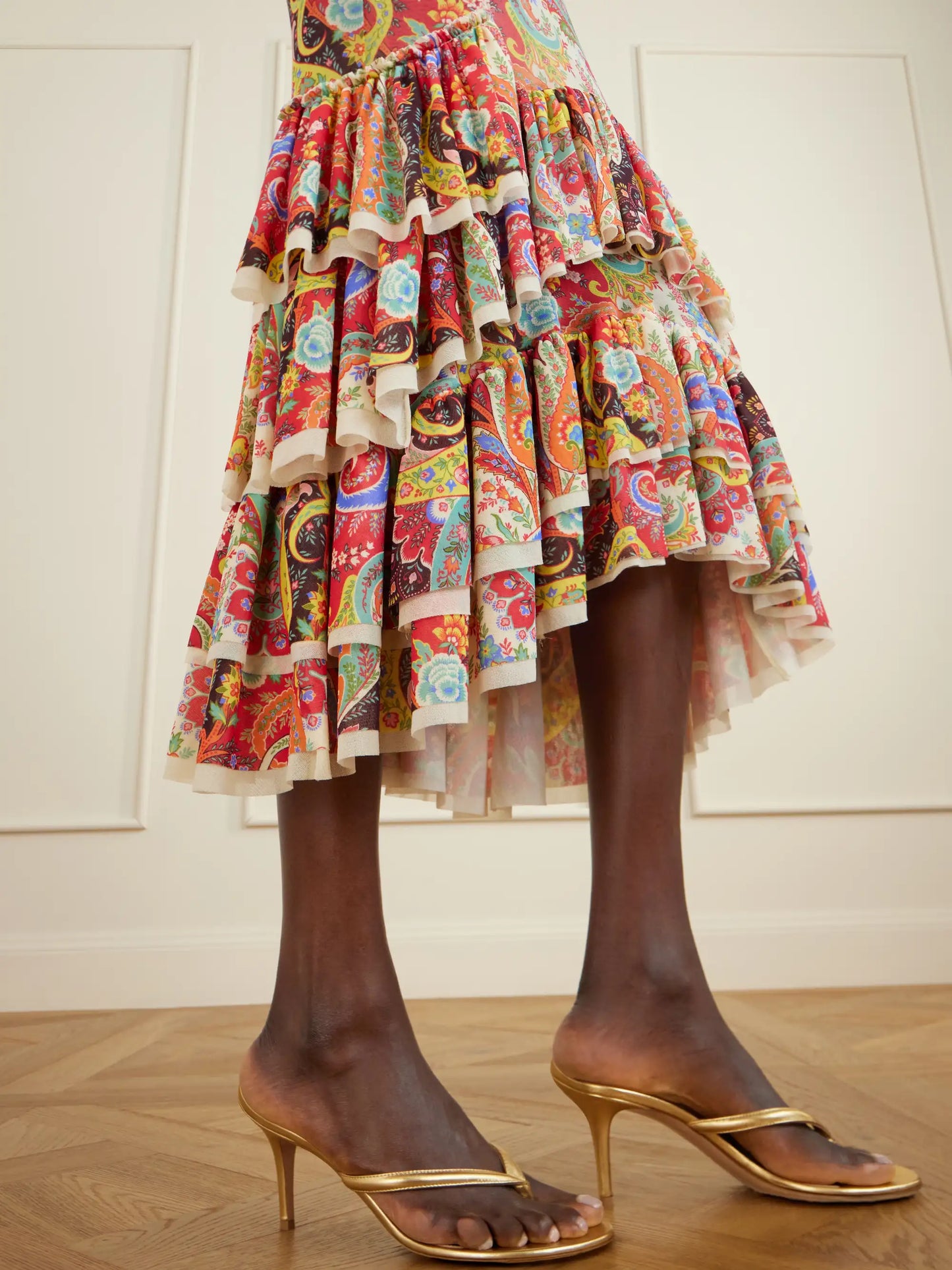 Ruffled Paisley-print Chiffon Midi Dress