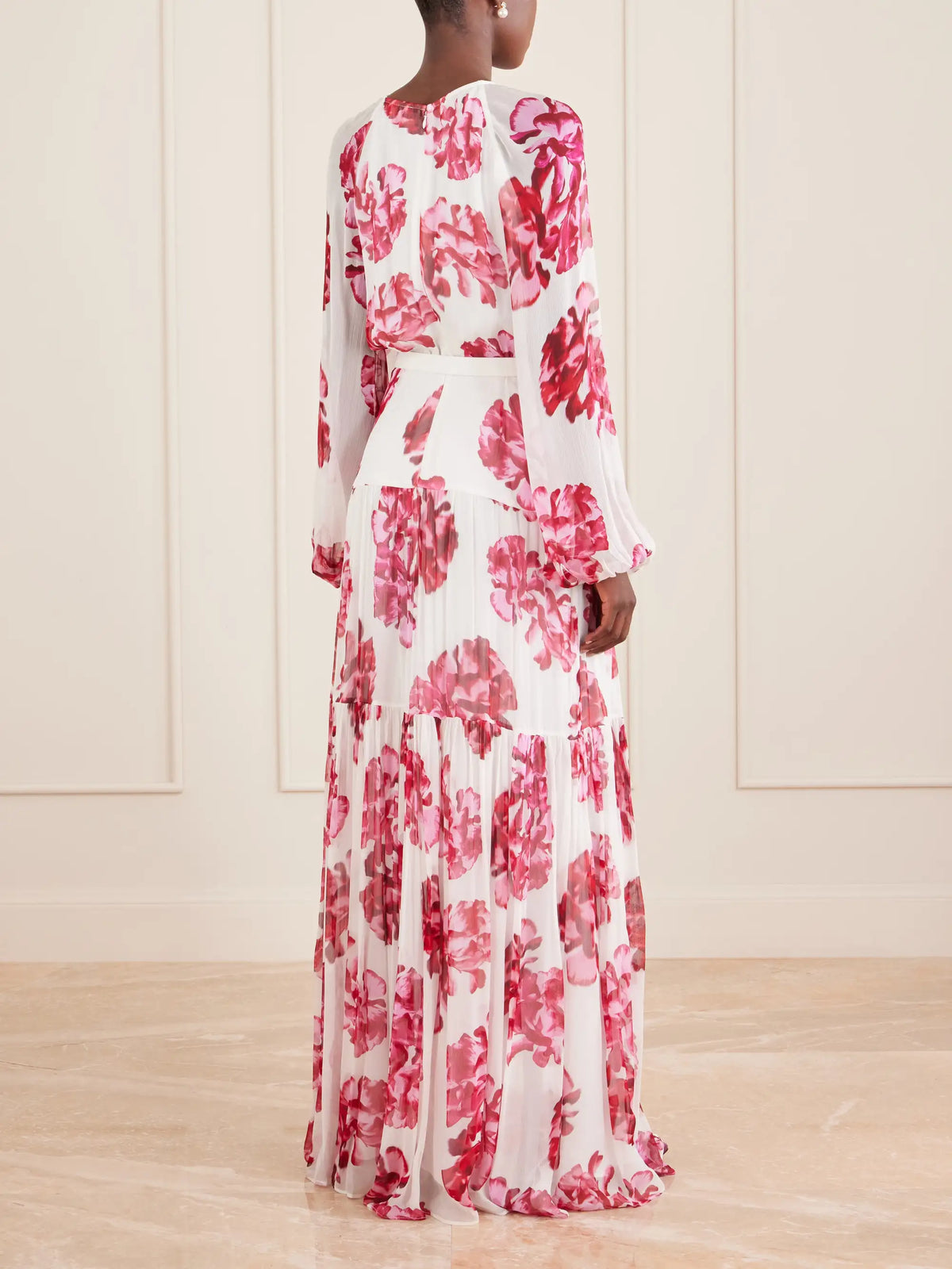 Rebecca Vallance Damask Rose Embellished Tiered Floral-print Georgette Maxi Dress