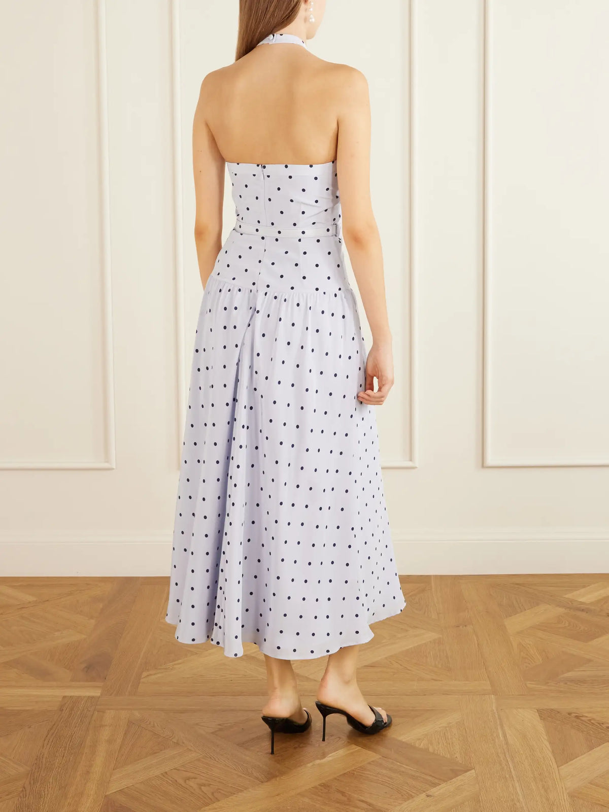Belted Polka-dot Bow-detail Silk Midi Dress