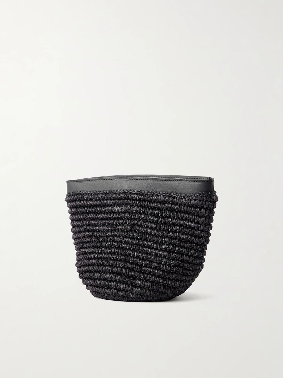 Zip Leather-trimmed Raffia Clutch