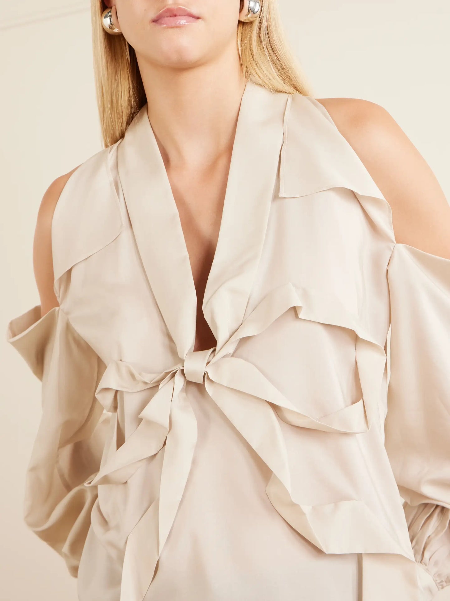 Bow-embellished Cut-out Lyocell Blouse
