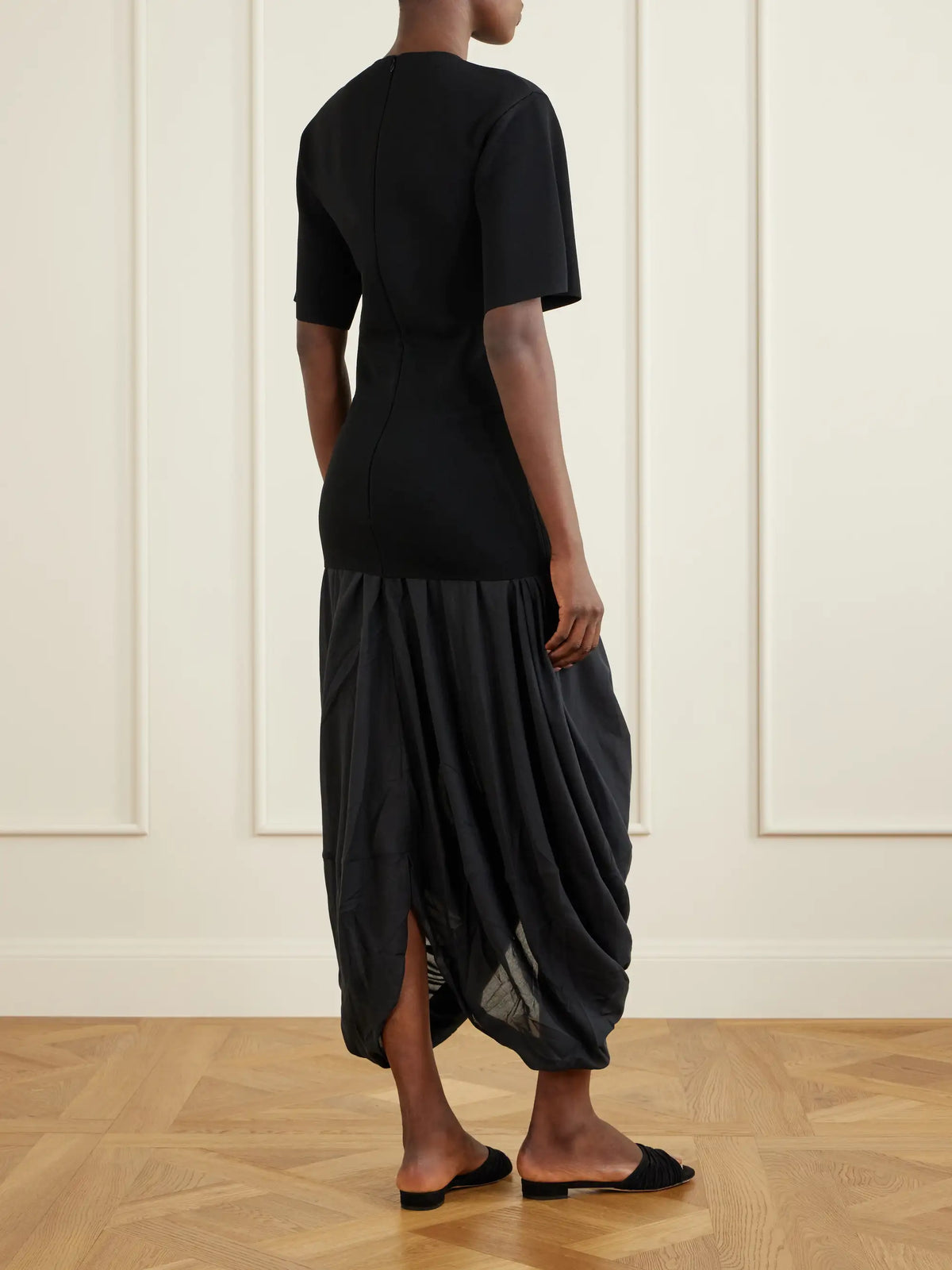 TOTEME Cocoon Draped Voile-paneled Knitted Midi Dress