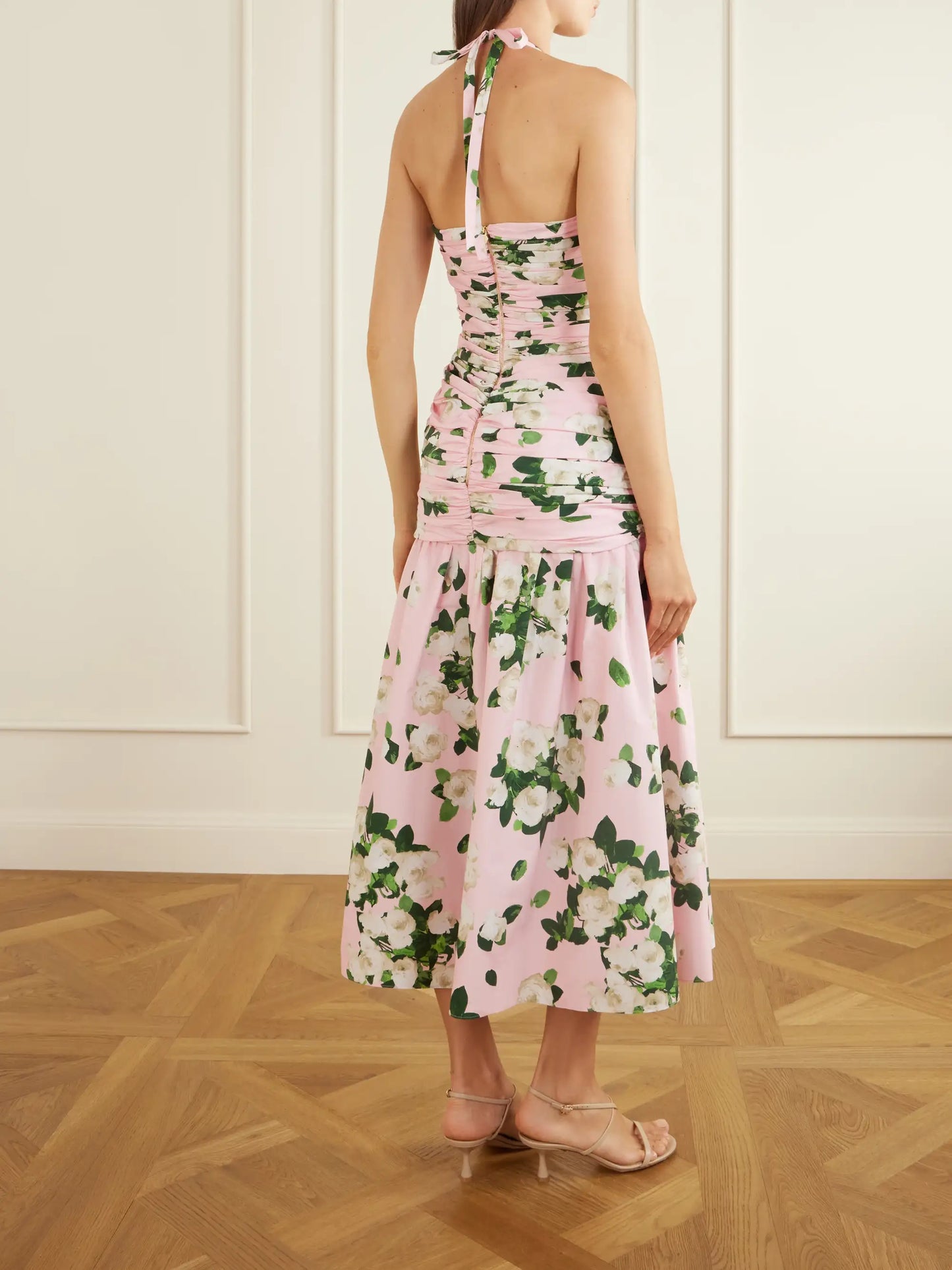 Floral-print Ruched Cotton-blend Maxi Dress