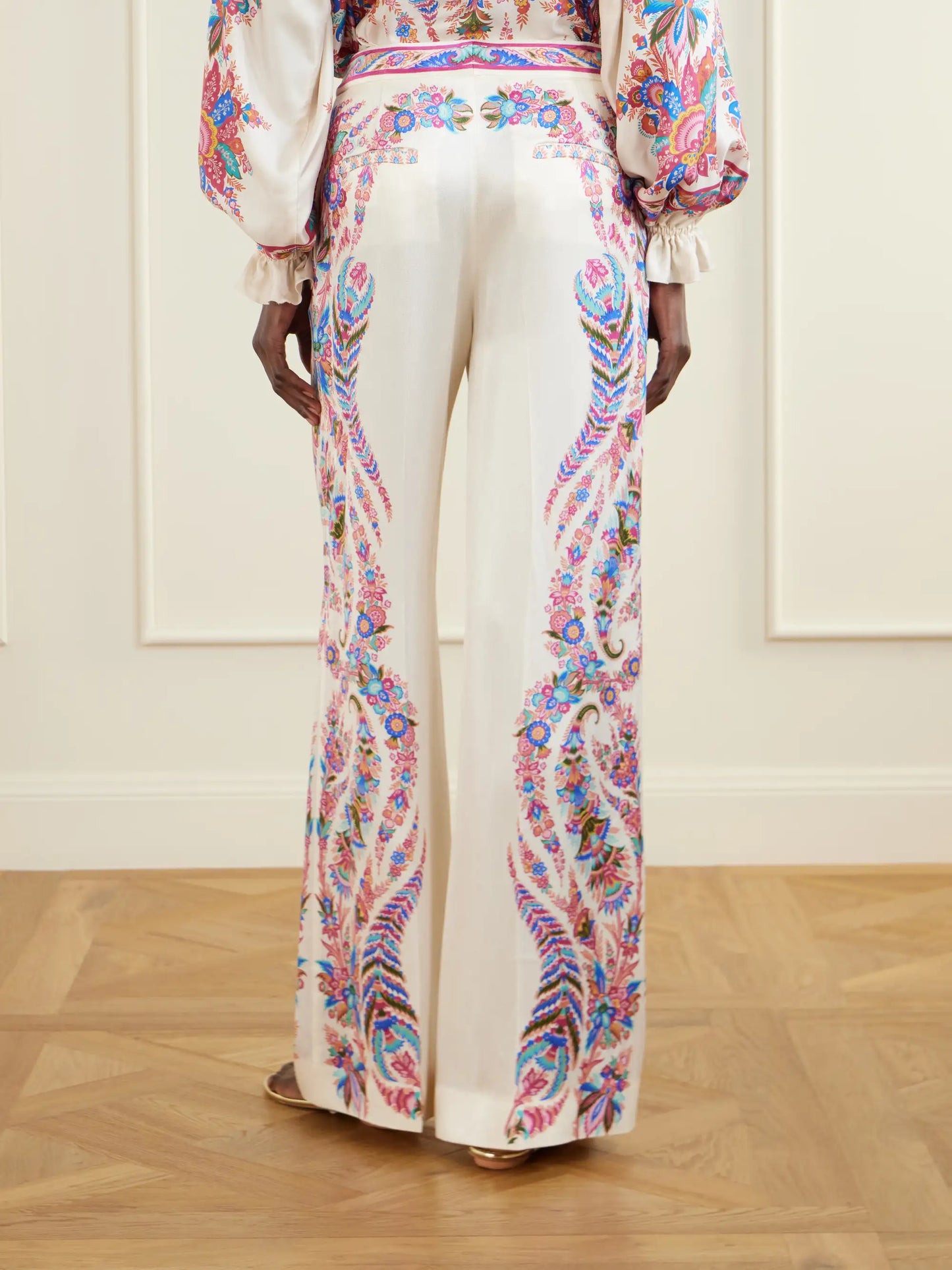 Floral-print Crepe Wide-leg Pants