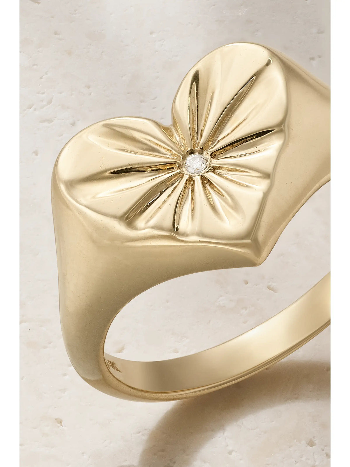 Heart 14-karat Gold Diamond Signet Ring