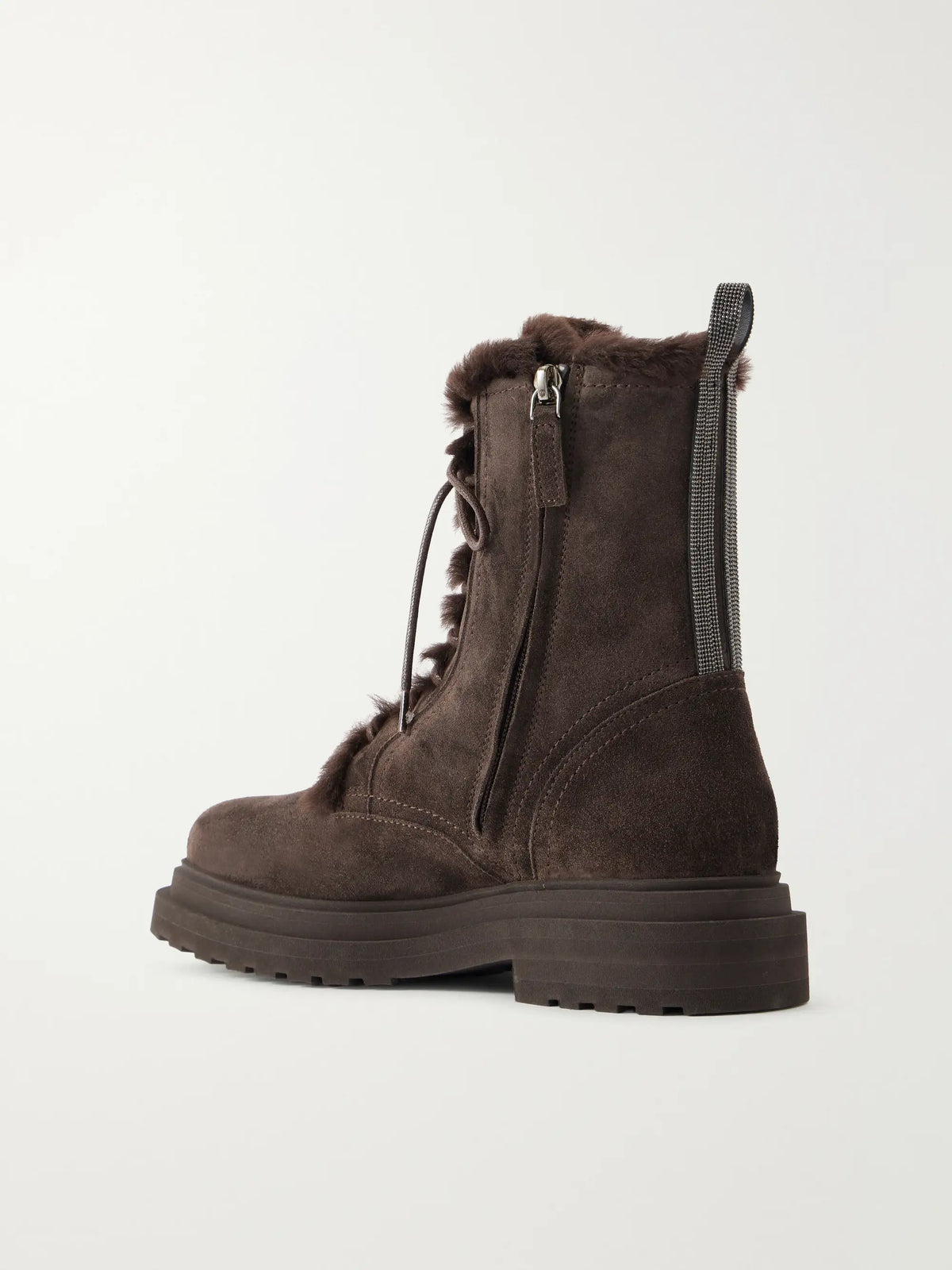 Bead-embellished Shearling-lined Suede Ankle Boots