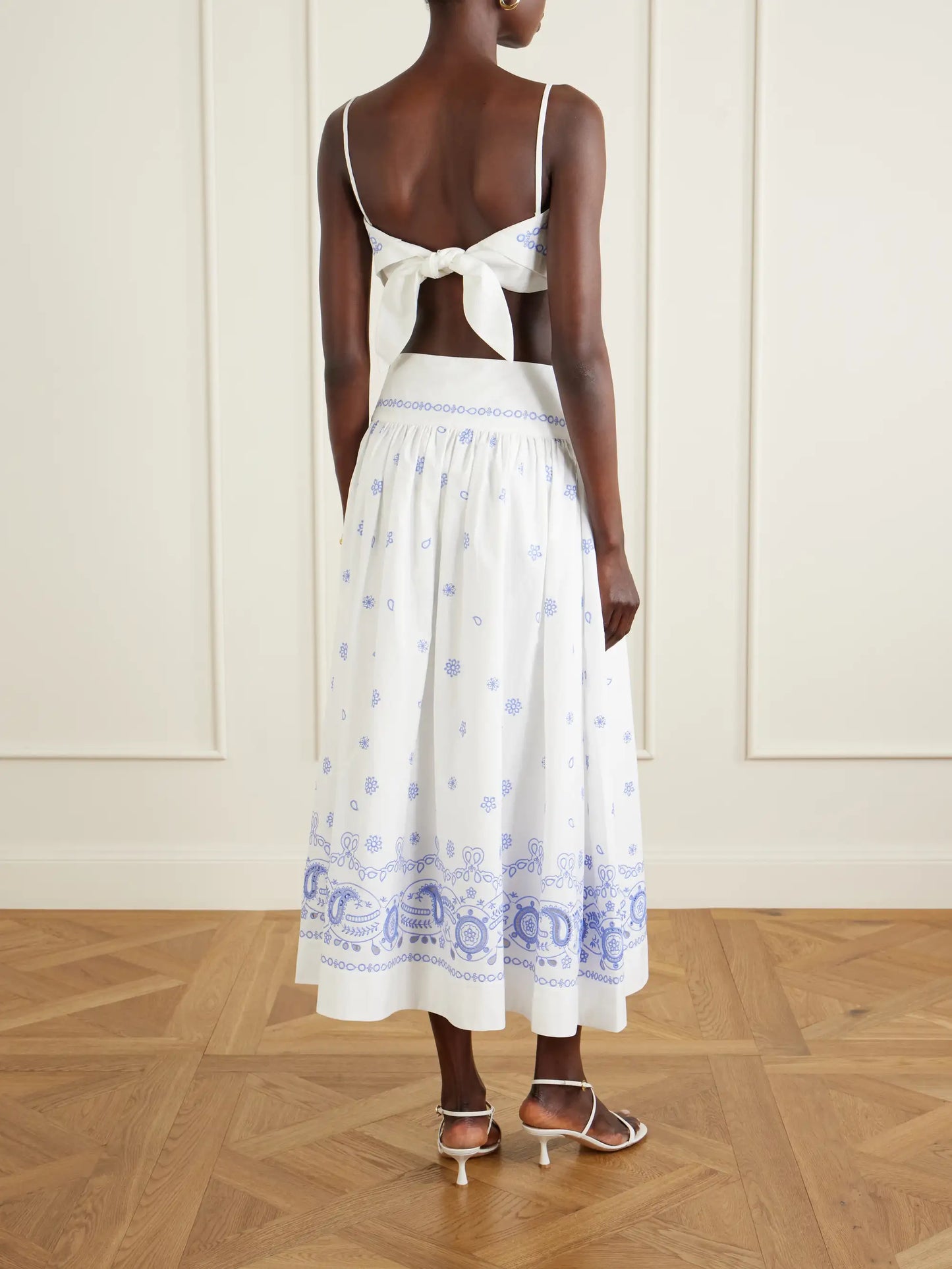 Tiered Embroidered Cotton-poplin Midi Skirt