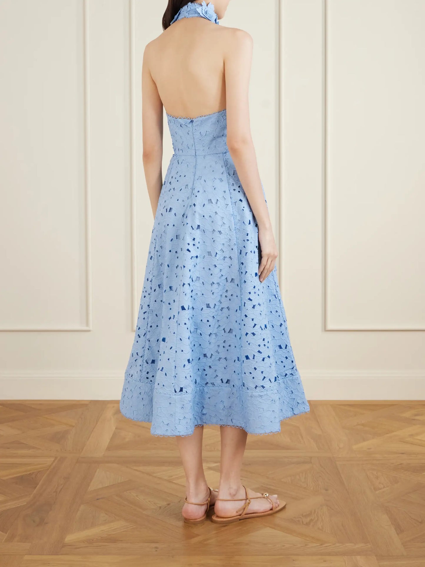 Nuvola Appliquéd Broderie Anglaise Cotton Halterneck Midi Dress